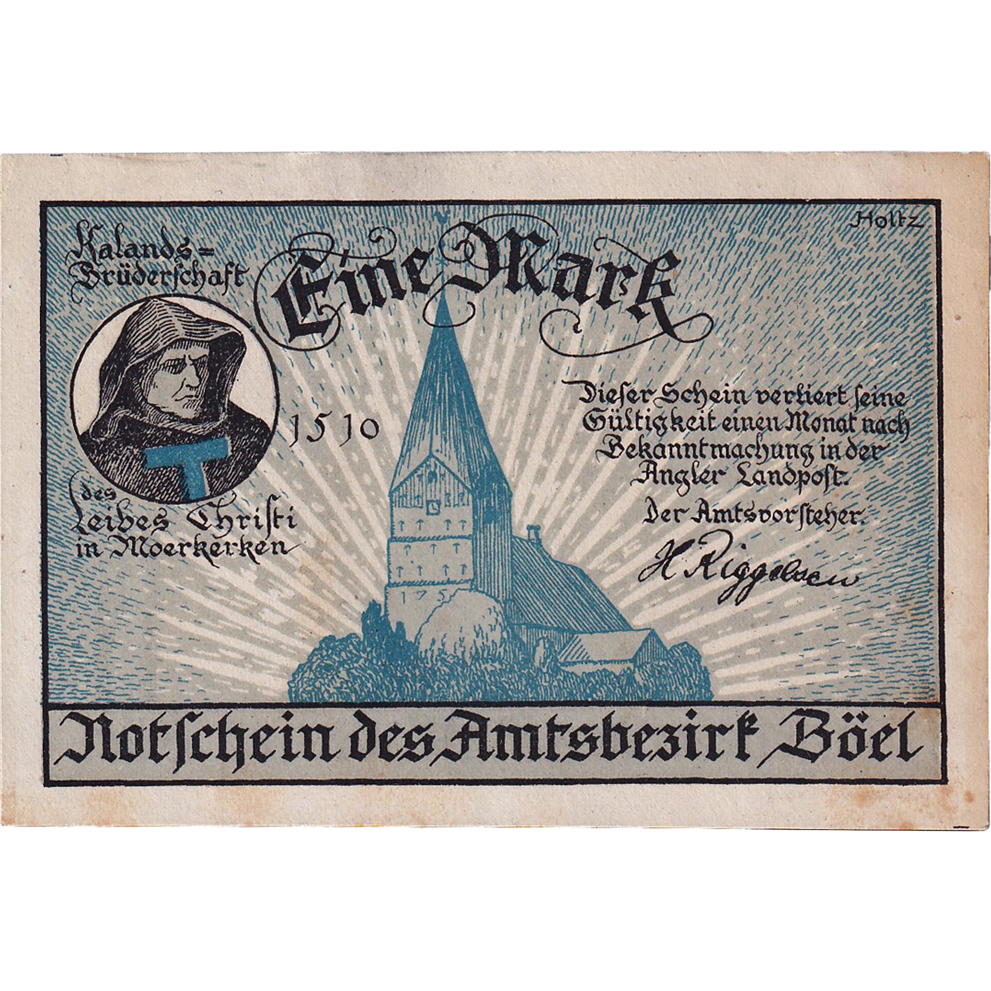 Banconote, Germania, Böel, 1 Mark, Eglise, 1920, SPL-, Mehl:132.1a