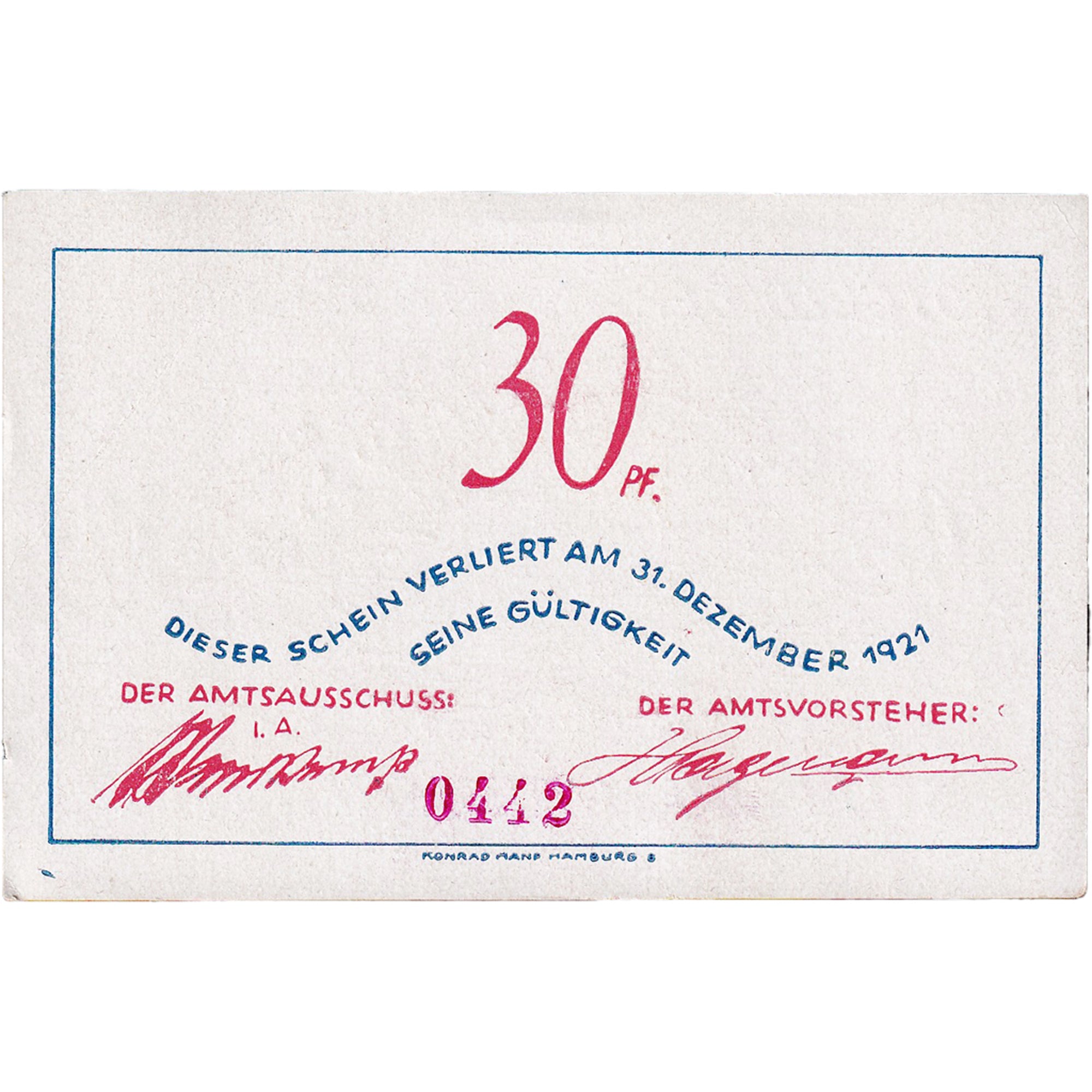 Banconote, Germania, Bokel, 30 Pfennig, lapin 1921-12-31, SPL Mehl:135.1a