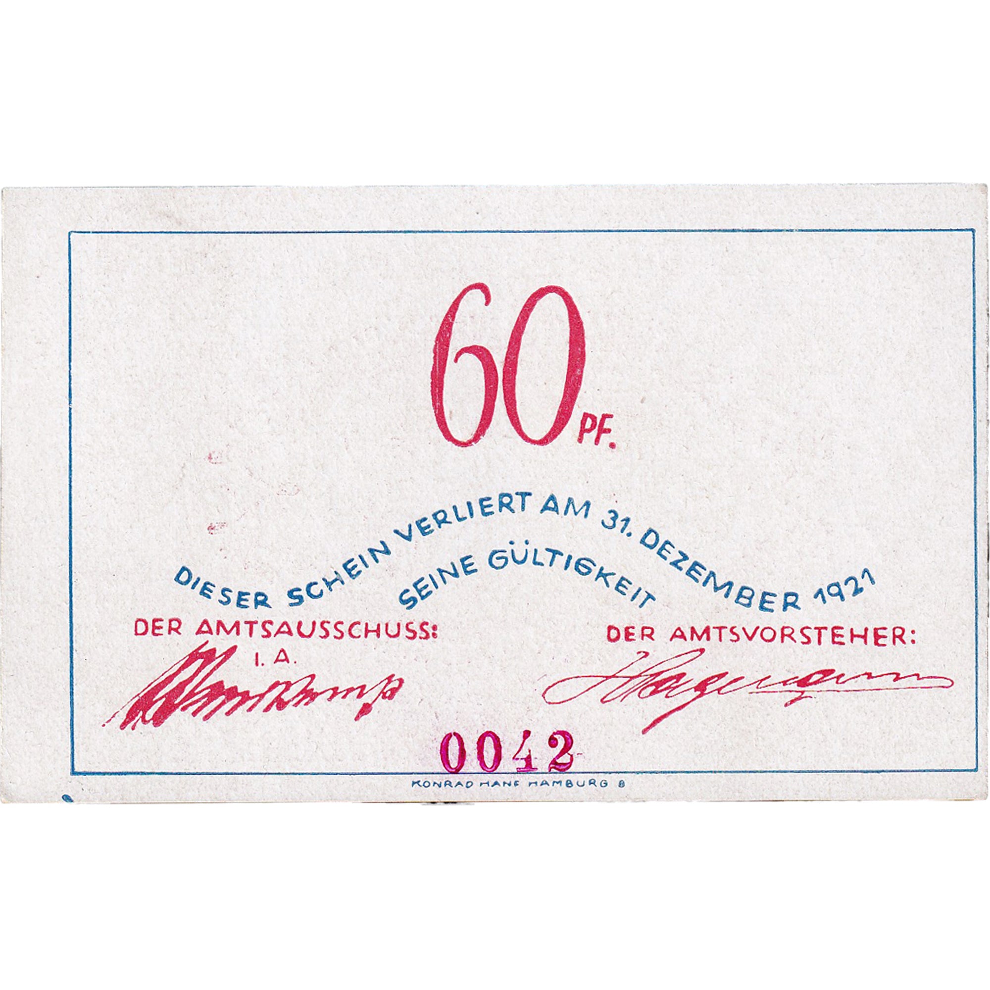 Banknot, Niemcy, Bokel, 60 Pfennig, personnage 1921-12-31, UNC(63) Mehl:135.1a