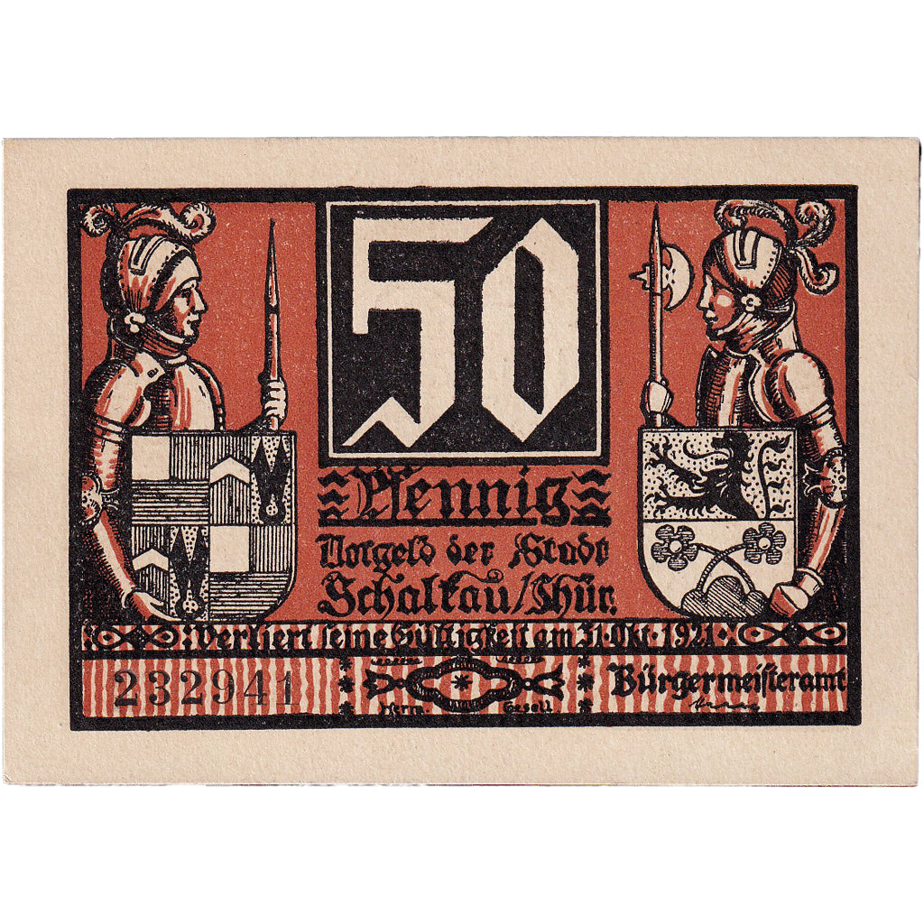 Banconote, Germania, Schalkau, 50 Pfennig, Blason, 1921 SPL Mehl:1171.1