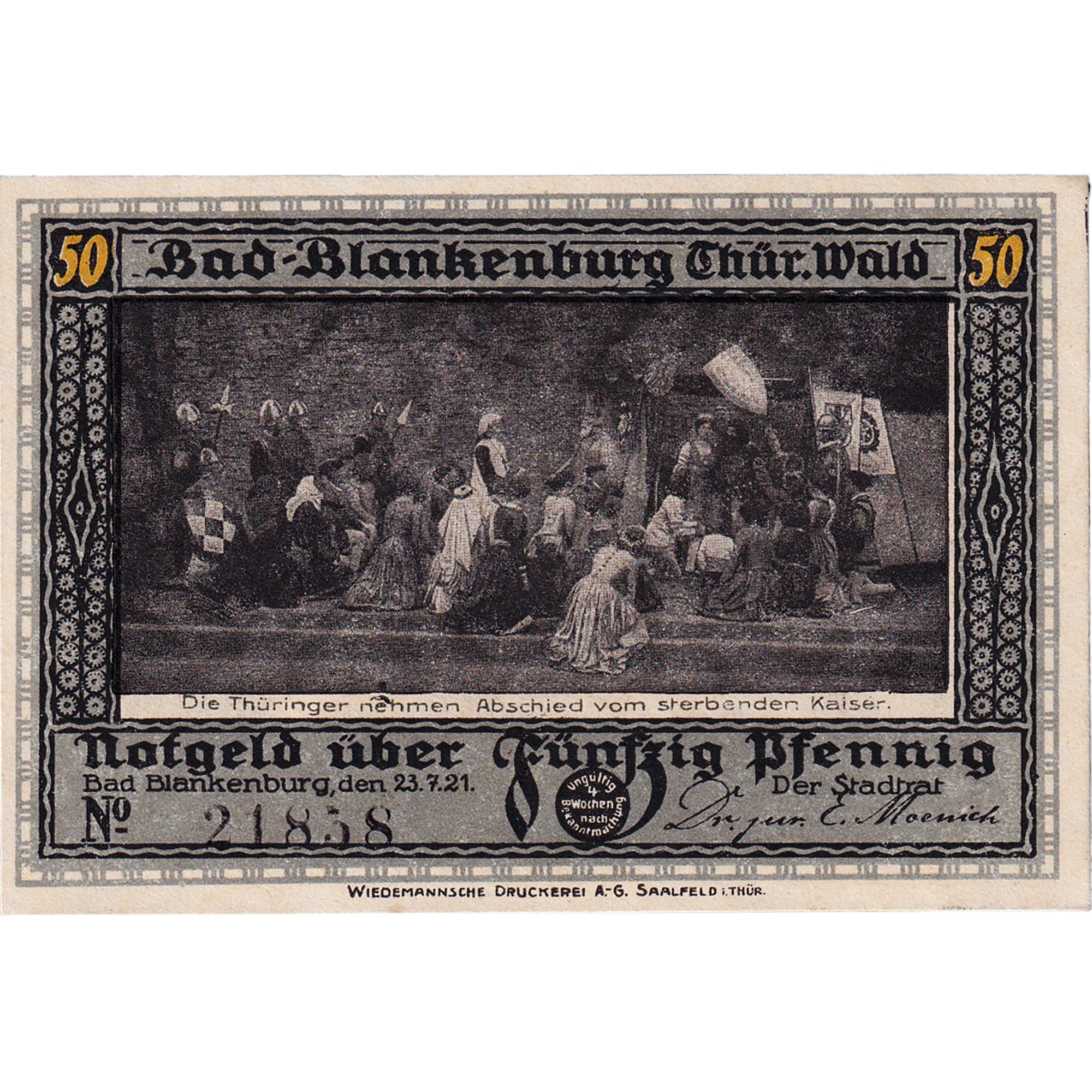 Banknot, Niemcy, Blankenburg, 50 Pfennig, chevalier, 1921 UNC(63) Mehl:113.1