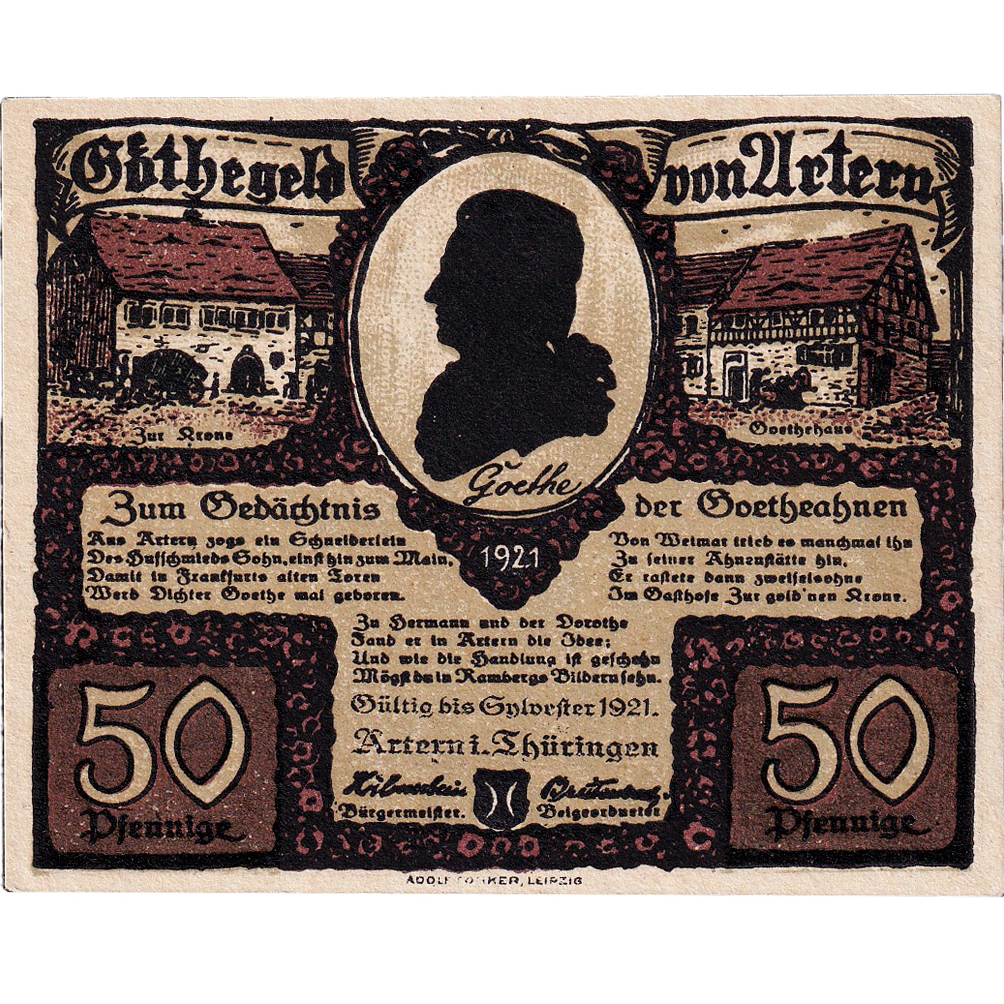 Banconote, Germania, Artern, 50 Pfennig, personnage 5, 1921, SPL, Mehl:46.3