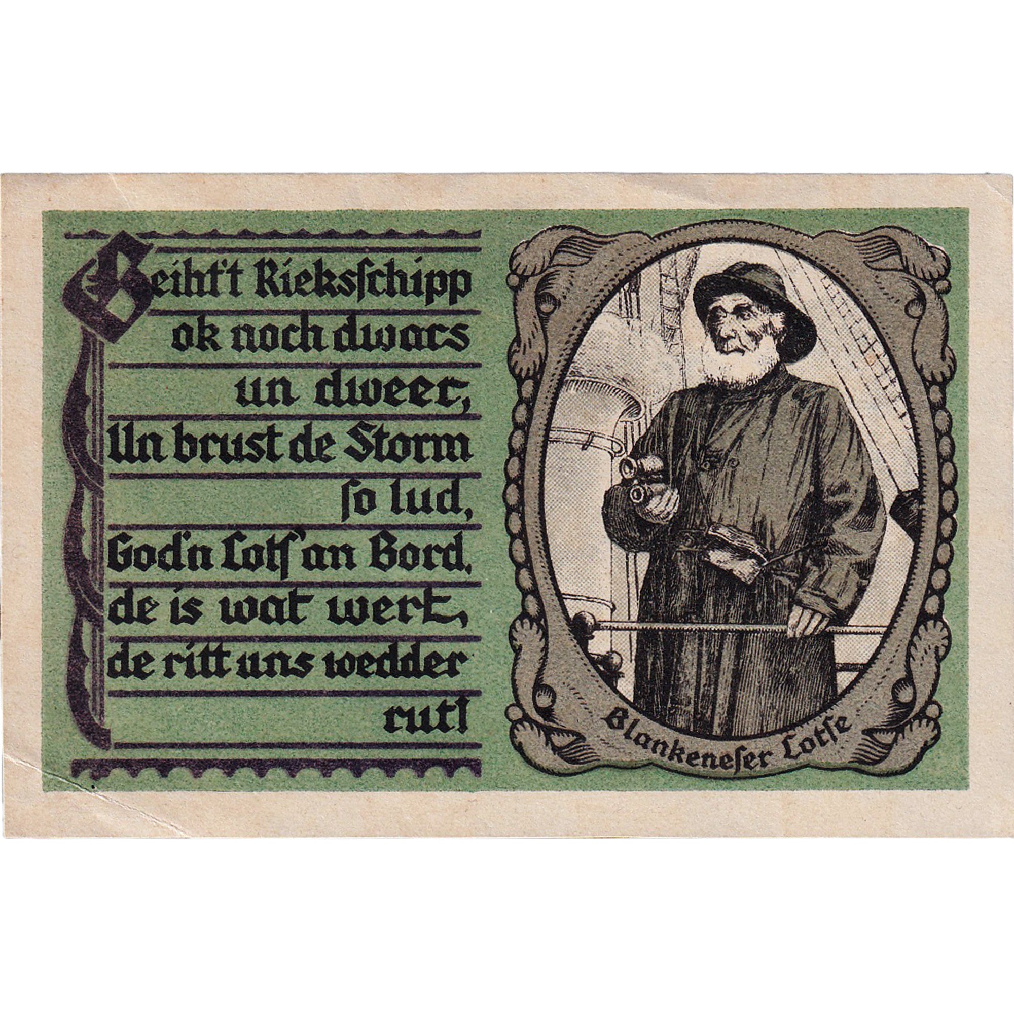 Nota, Alemanha, Blankenese, 50 Pfennig, pêcheur, 1921 UNC(63) Mehl:115.1a