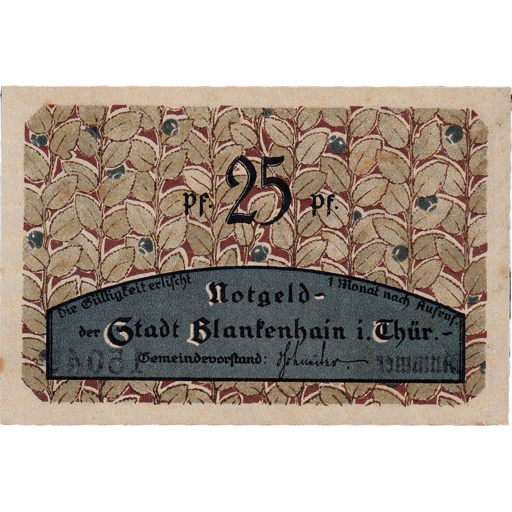 Banconote, Germania, Blankenhain, 25 Pfennig, parc, 1921, SPL, Mehl:117.2