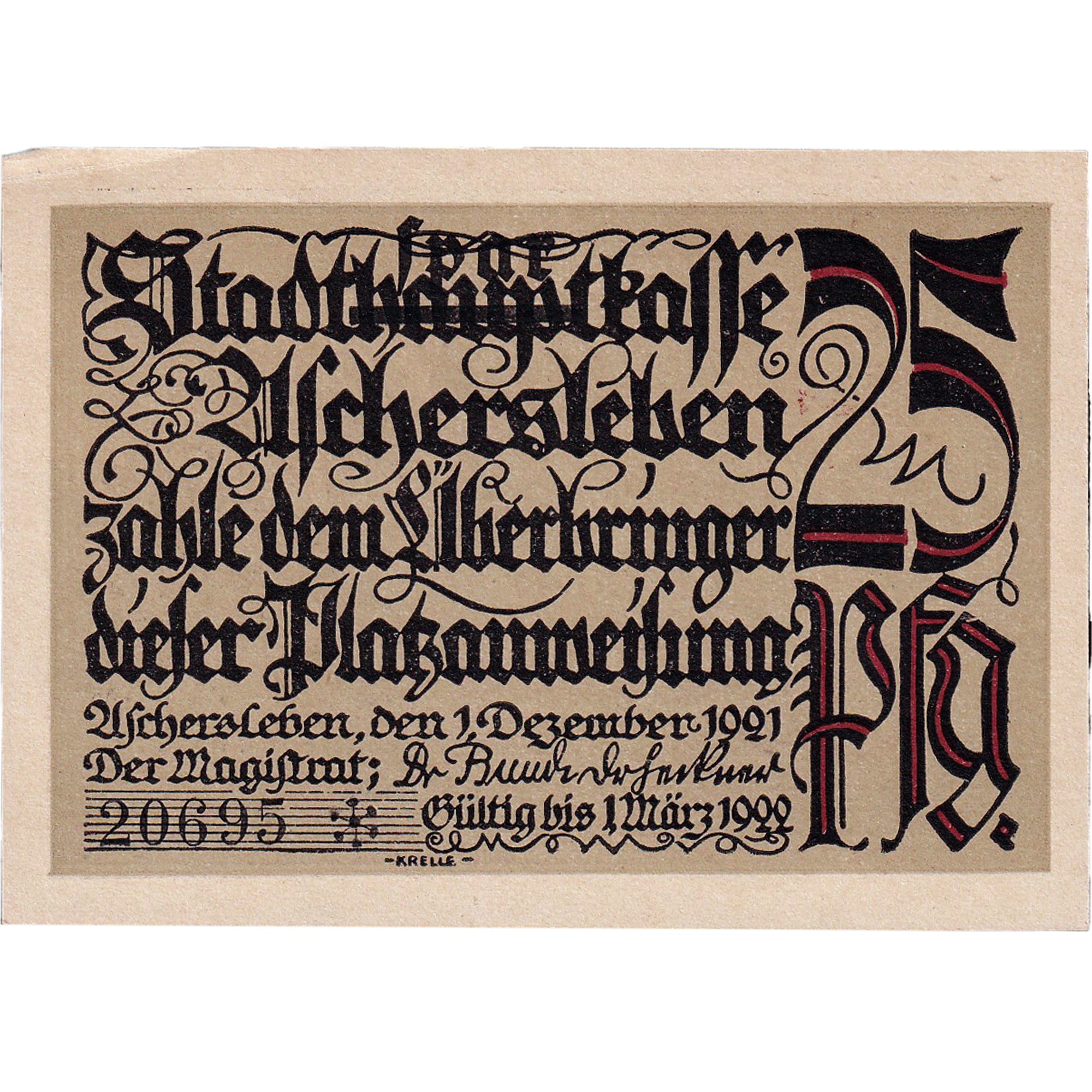 Banconote, Germania, Aschersleben, 25 Pfennig, manoir, 1921 SPL Mehl:50.3