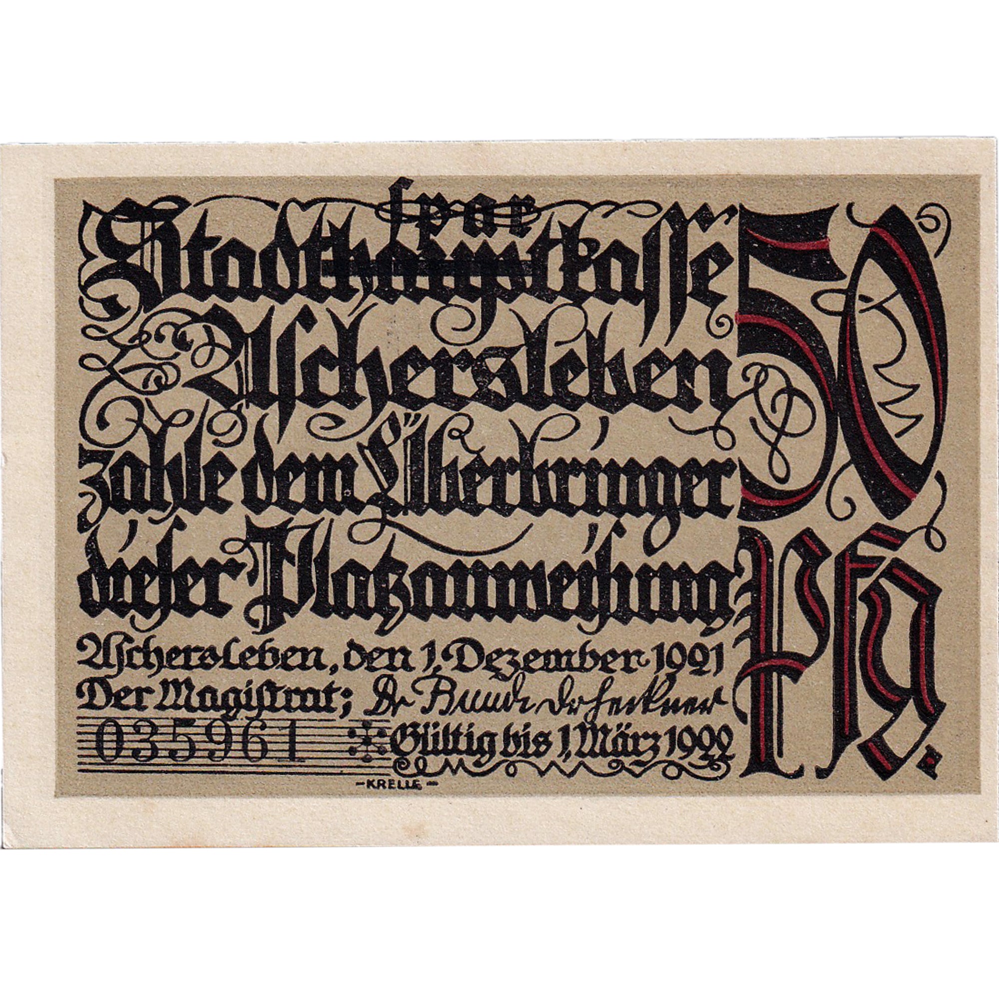 Banconote, Germania, Aschersleben, 50 Pfennig, Batiment, 1921 SPL Mehl:50.3