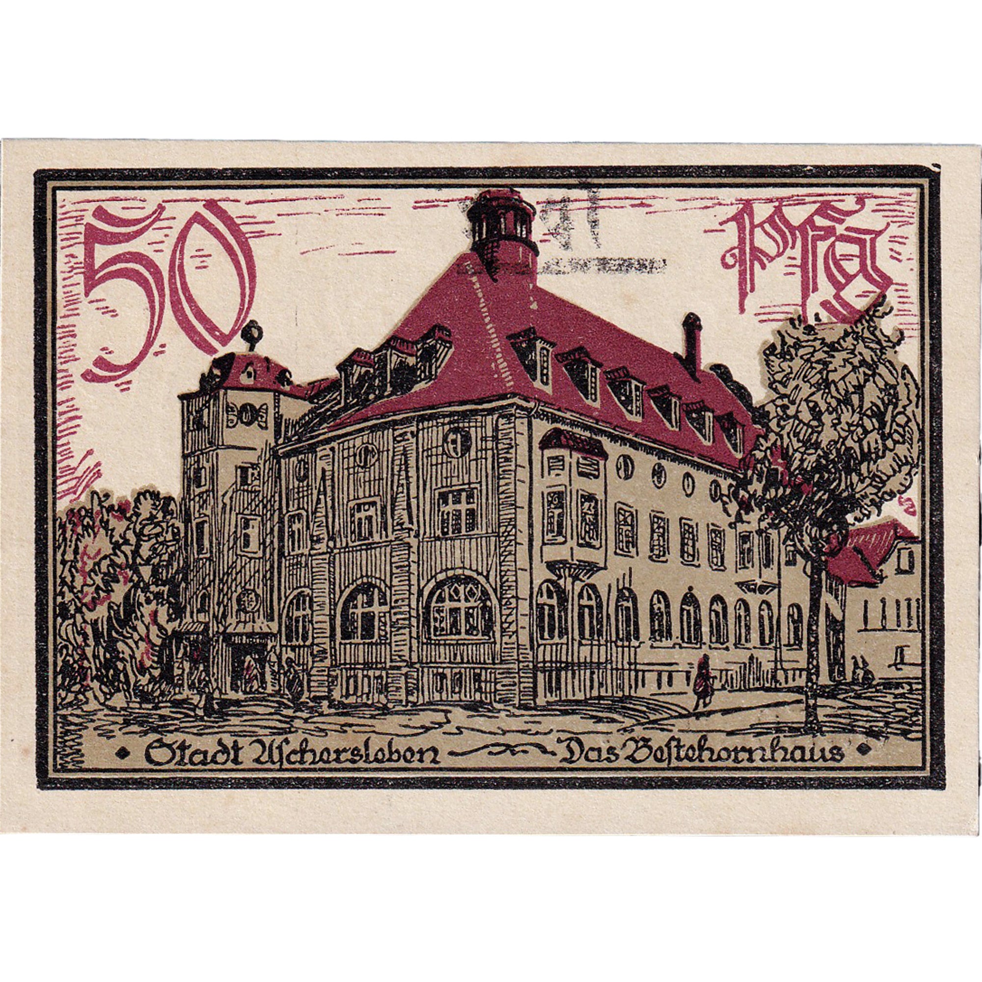 Banconote, Germania, Aschersleben, 50 Pfennig, Batiment, 1921 SPL Mehl:50.3