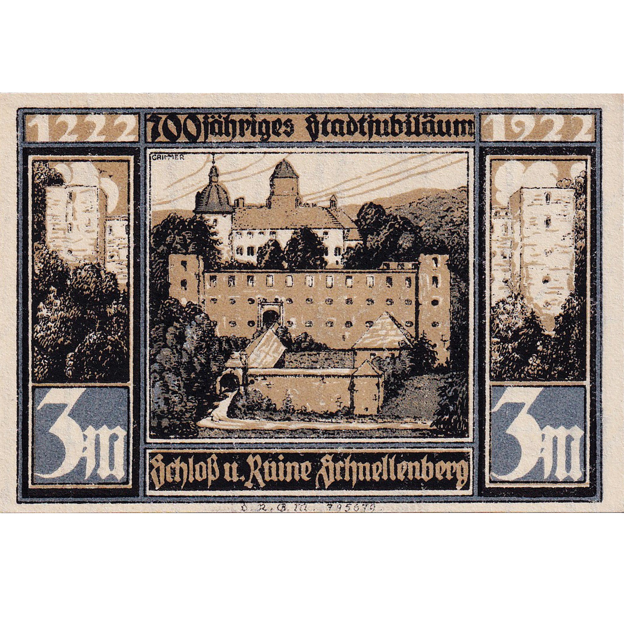 Banknot, Niemcy, Attendorn, 3 Mark, château, 1922, UNC(63), Mehl:51.1c