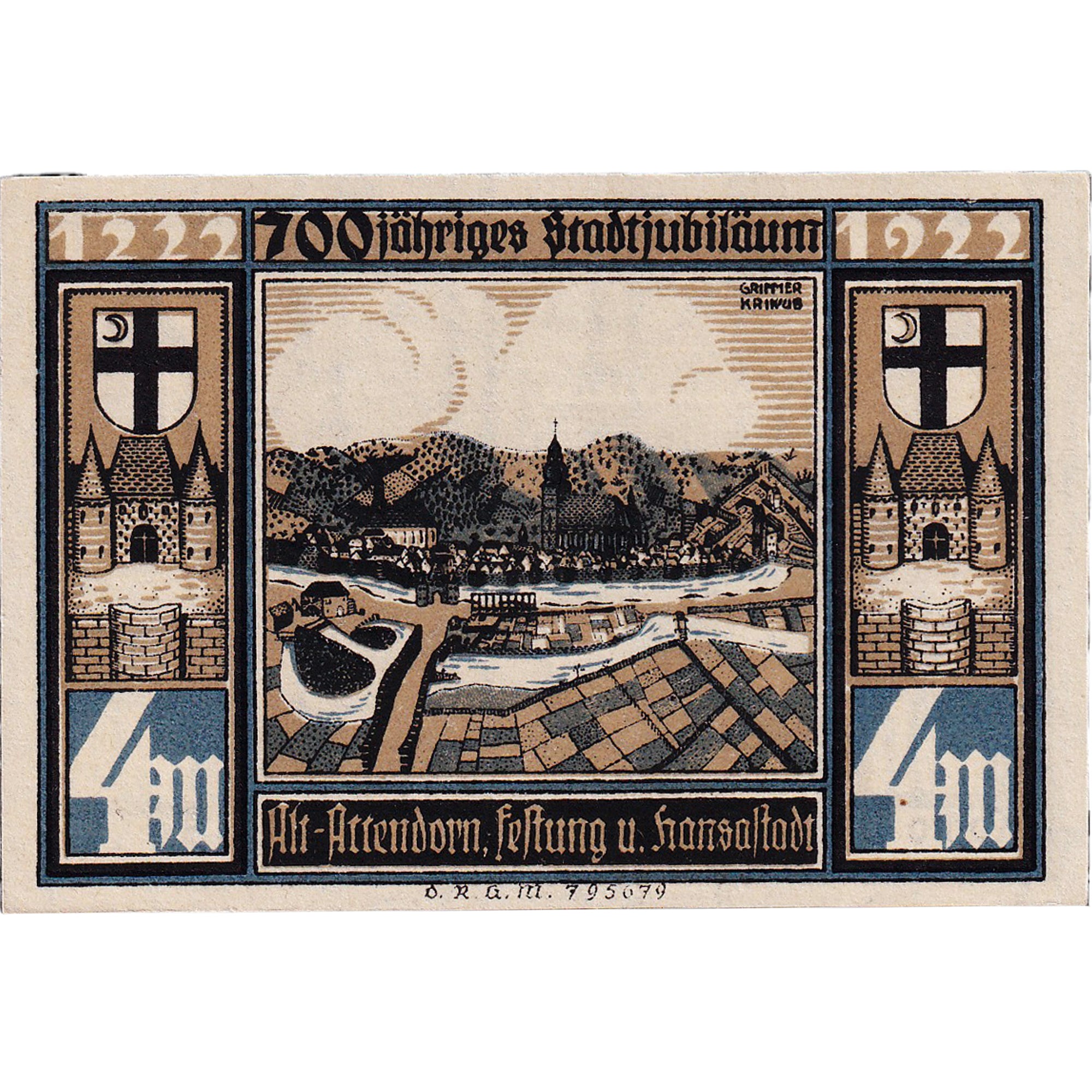 Banknot, Niemcy, Attendorn, 4 Mark, village, 1922, UNC(63), Mehl:51.1c