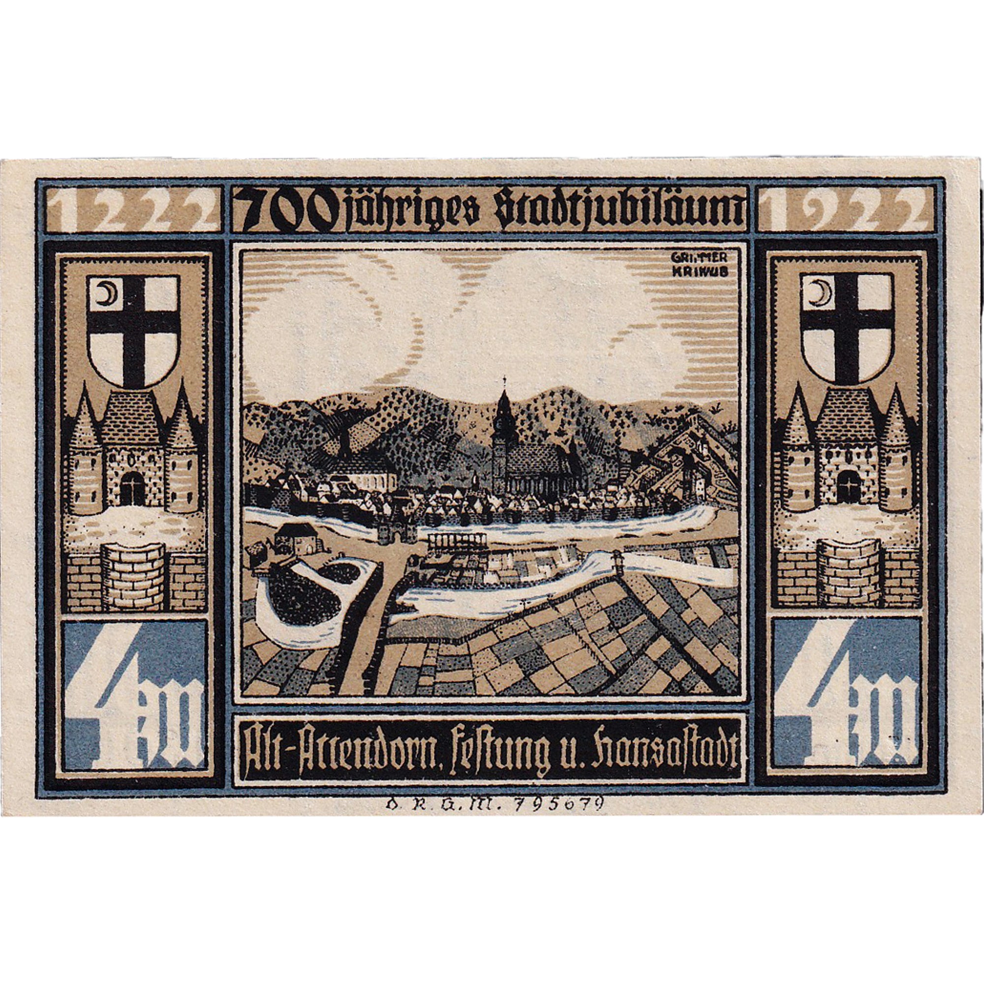 Banconote, Germania, Attendorn, 4 Mark, champs, 1922, SPL, Mehl:51.1c