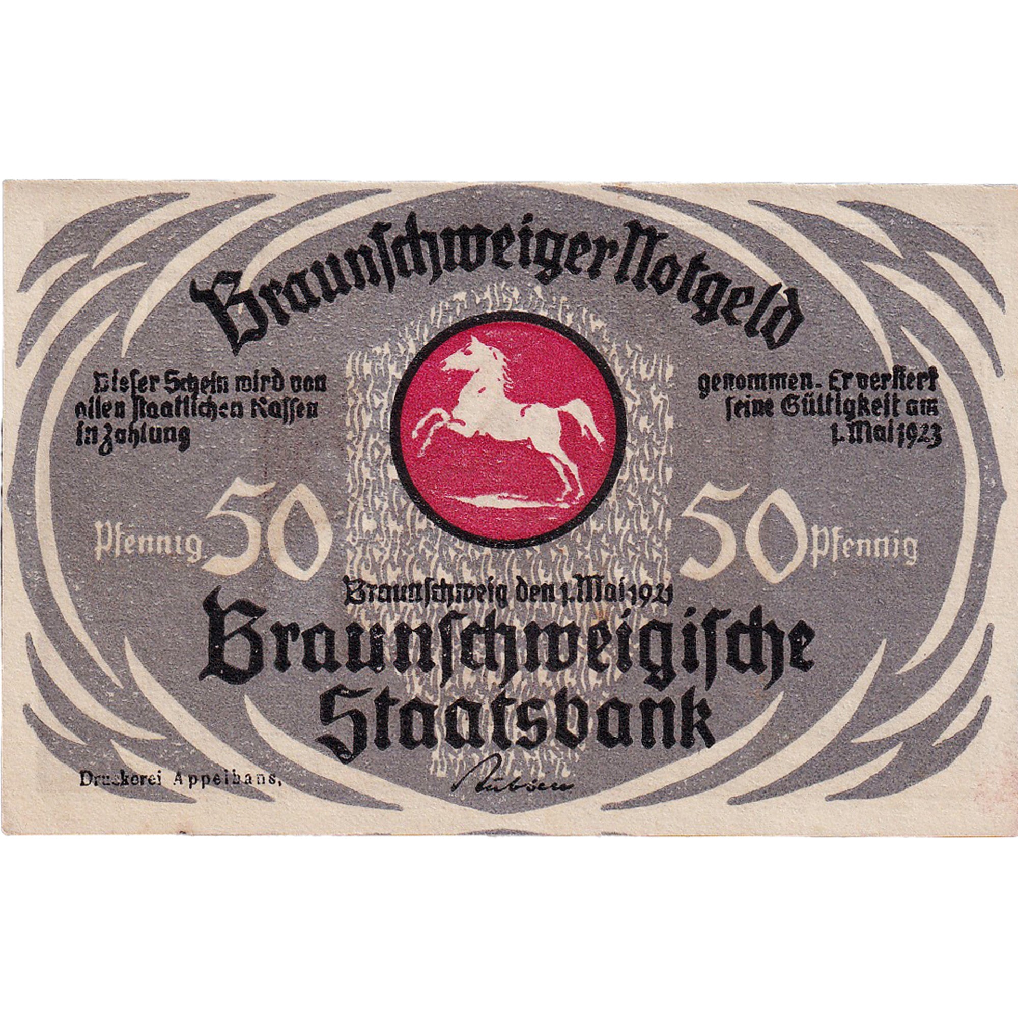 Banknot, Niemcy, Braunschweig, 50 Pfennig, personnage, 1923 SPL Mehl:155.3a