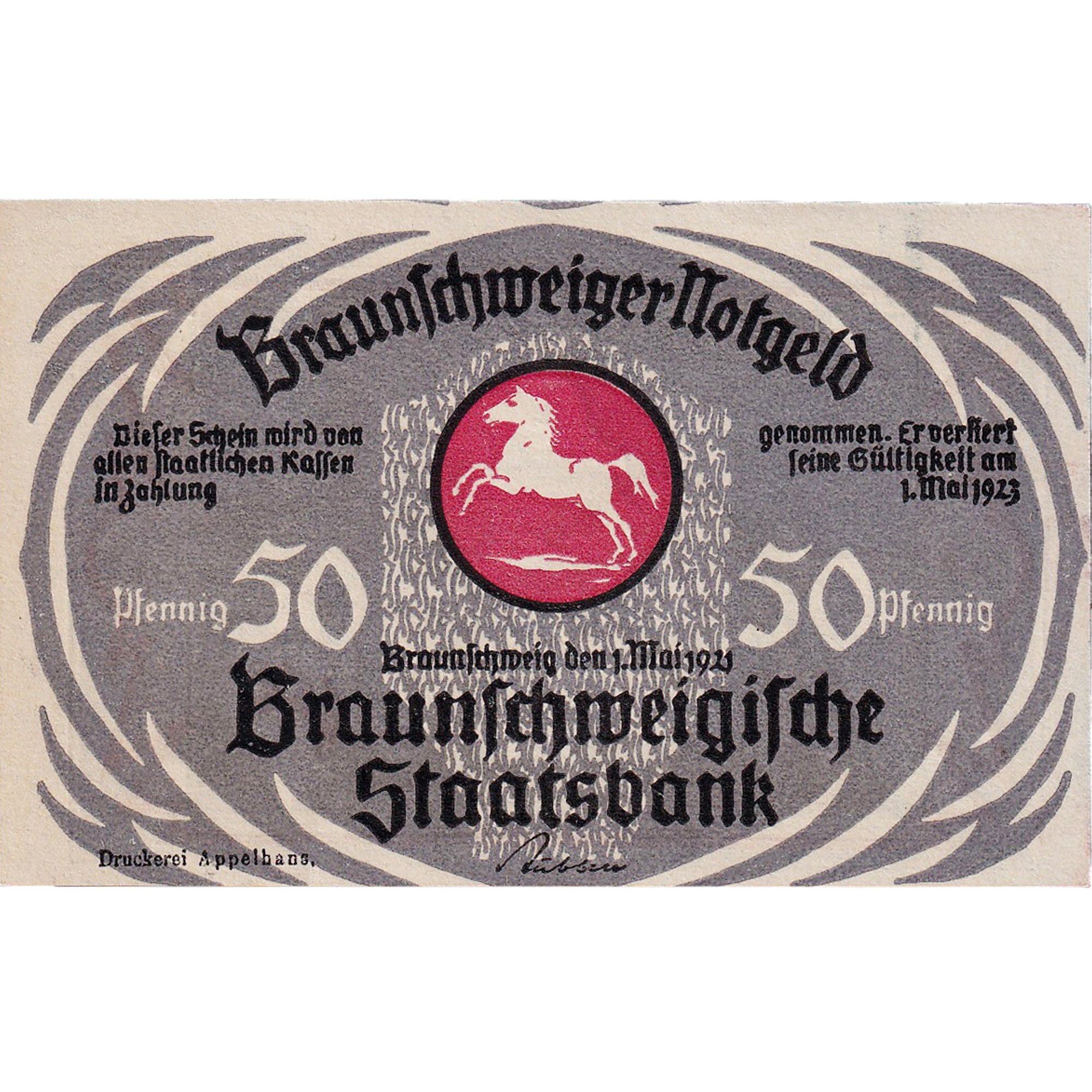 Banknot, Niemcy, Braunschweig, 50 Pfennig, ruine, 1923 UNC(63) Mehl:155.3a