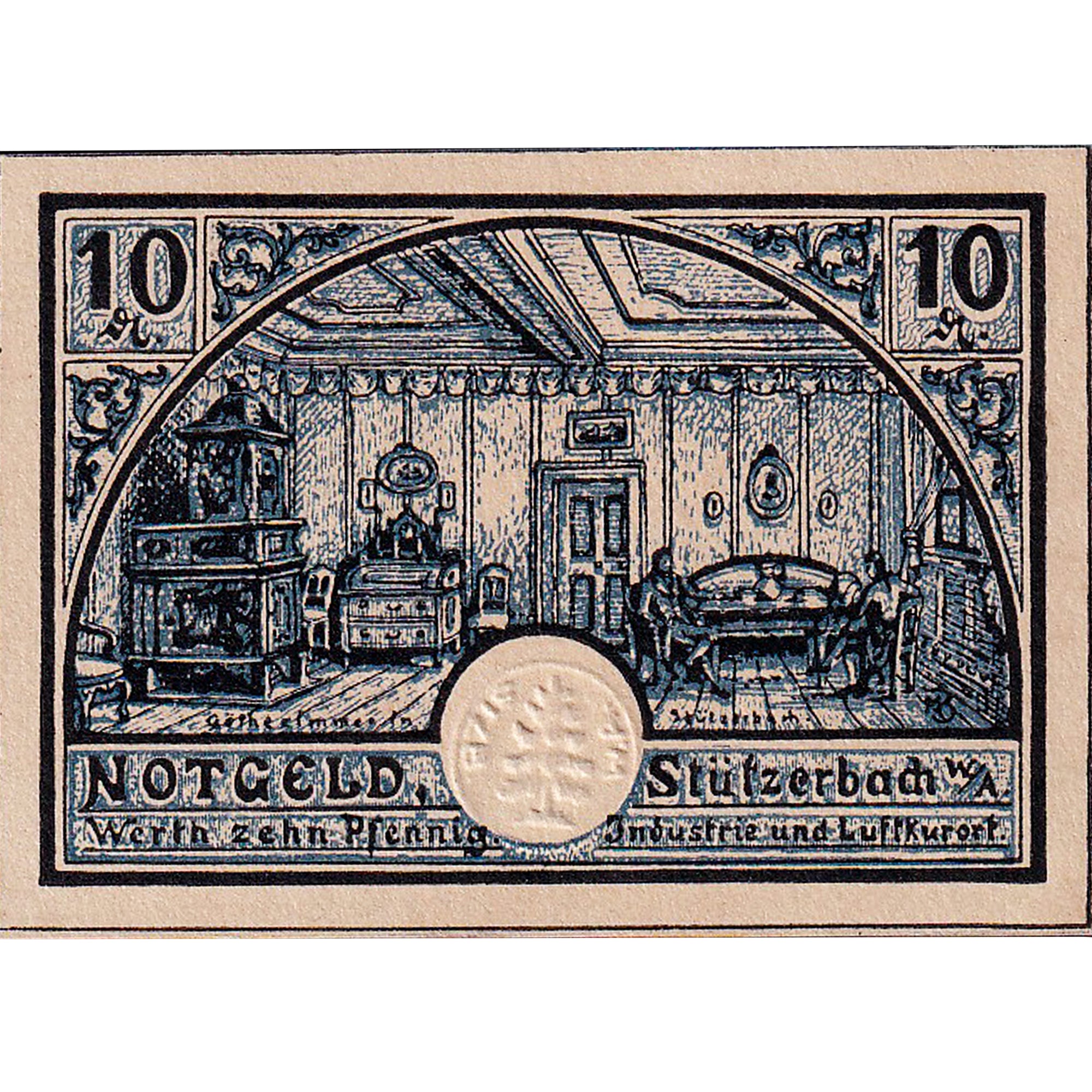 Banknot, Niemcy, Stützerbach, 10 Pfennig, Maison, 1921, UNC(63), Mehl:1287.3