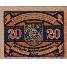 Banknote, Germany, Breslau, 20 Pfennig, texte 1, 1922, UNC(63), Mehl:187.1