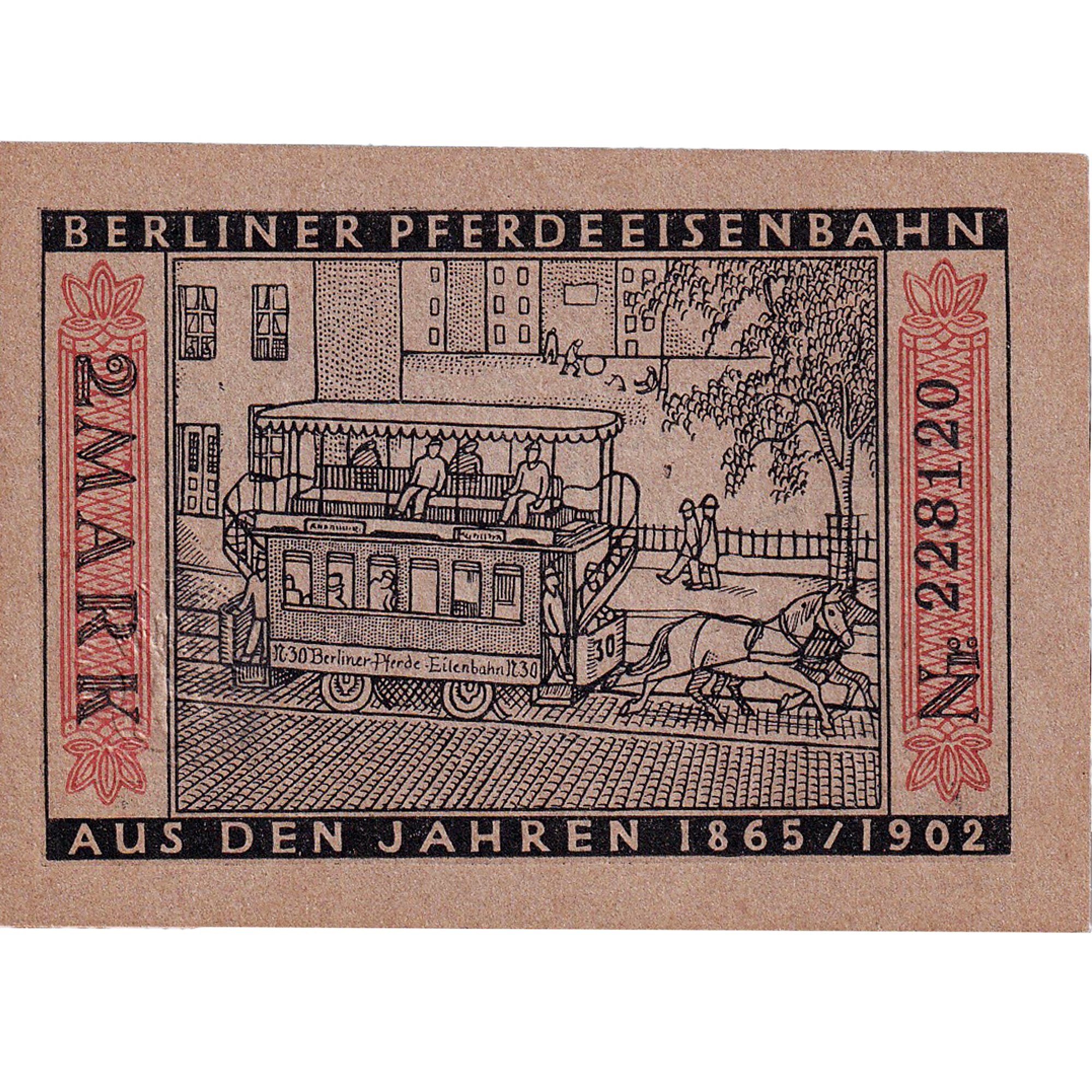 Banconote, Germania, Berlin, 2 Mark, Tramway, 1922, 1922-03-01, SPL, Mehl:92.3