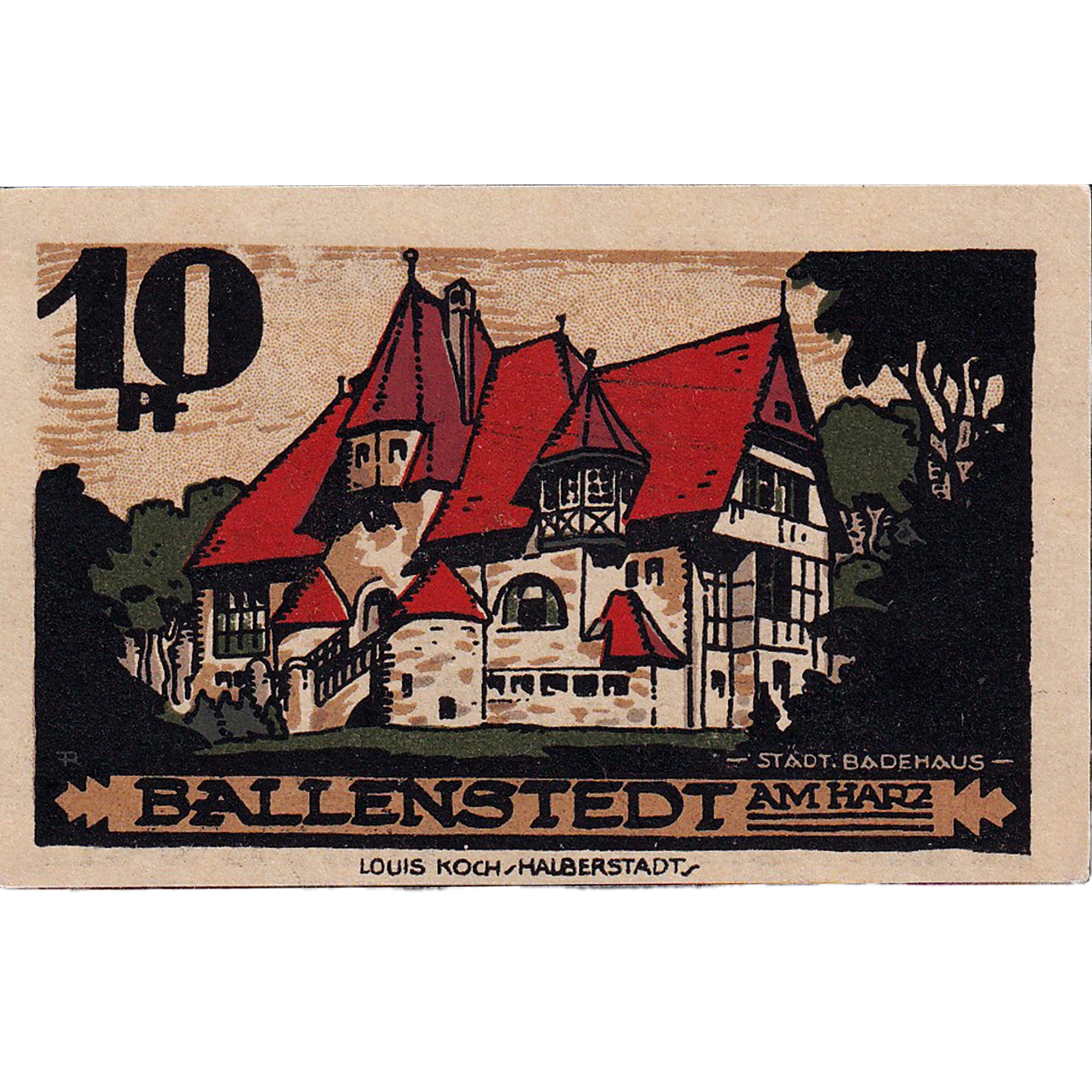 Banconote, Germania, Ballenstedt, 10 Pfennig, manoir, 1921 SPL Mehl:61.3