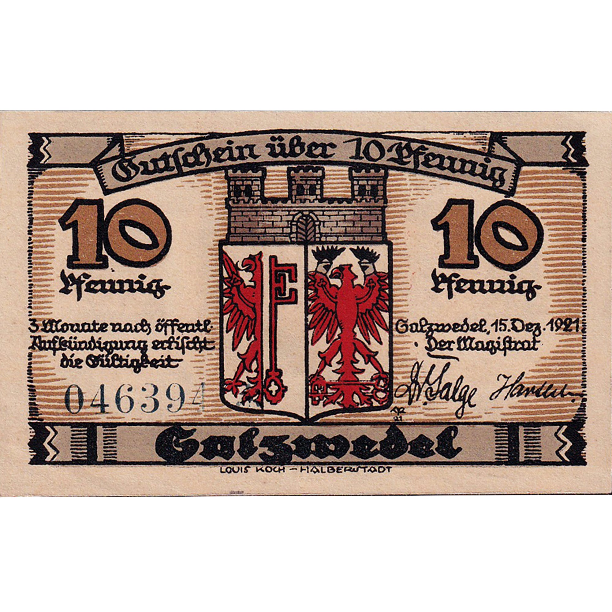 Banknot, Niemcy, Salzwedel, 10 Pfennig, rue, 1921 UNC(63) Mehl:1162.2a