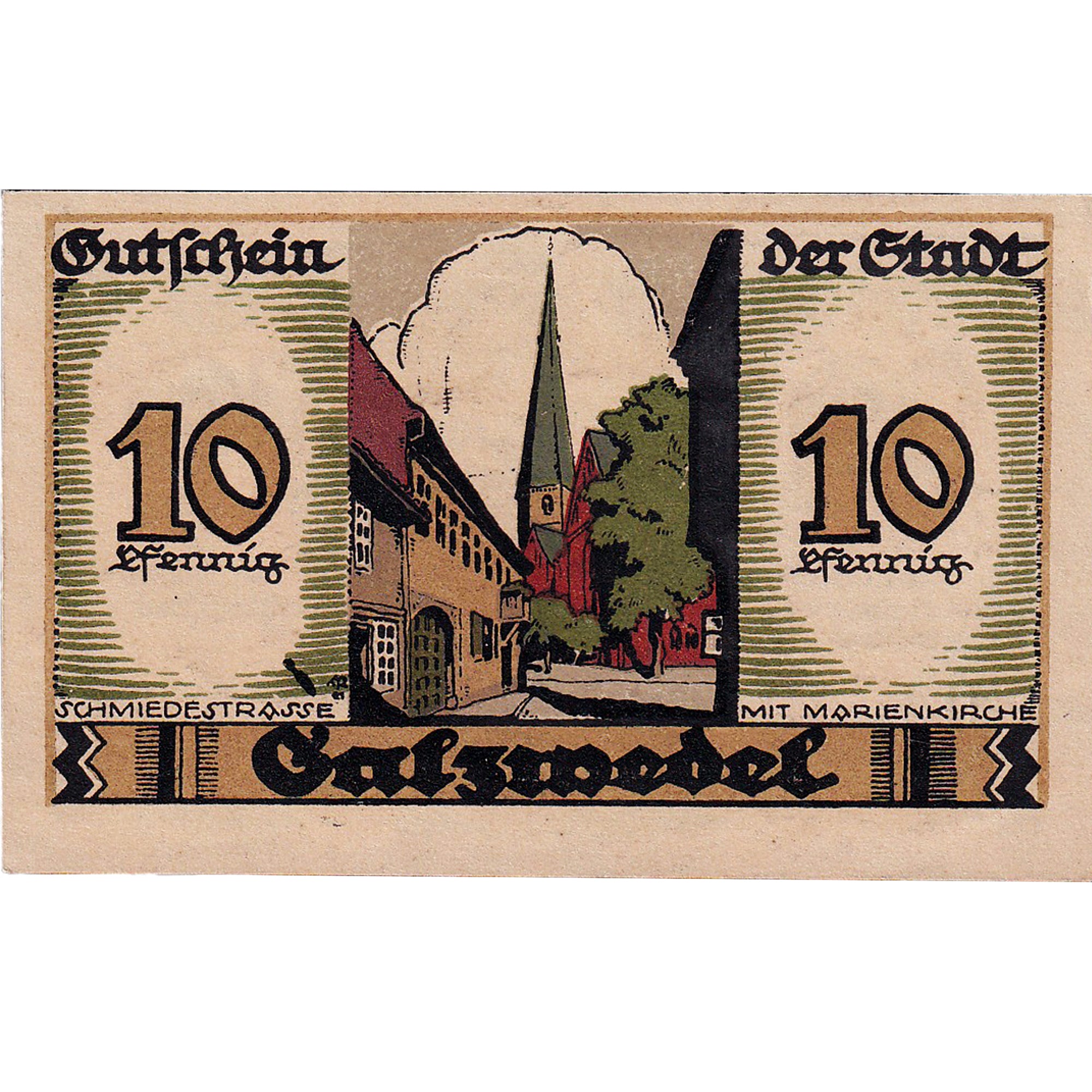Banknot, Niemcy, Salzwedel, 10 Pfennig, rue, 1921 UNC(63) Mehl:1162.2a
