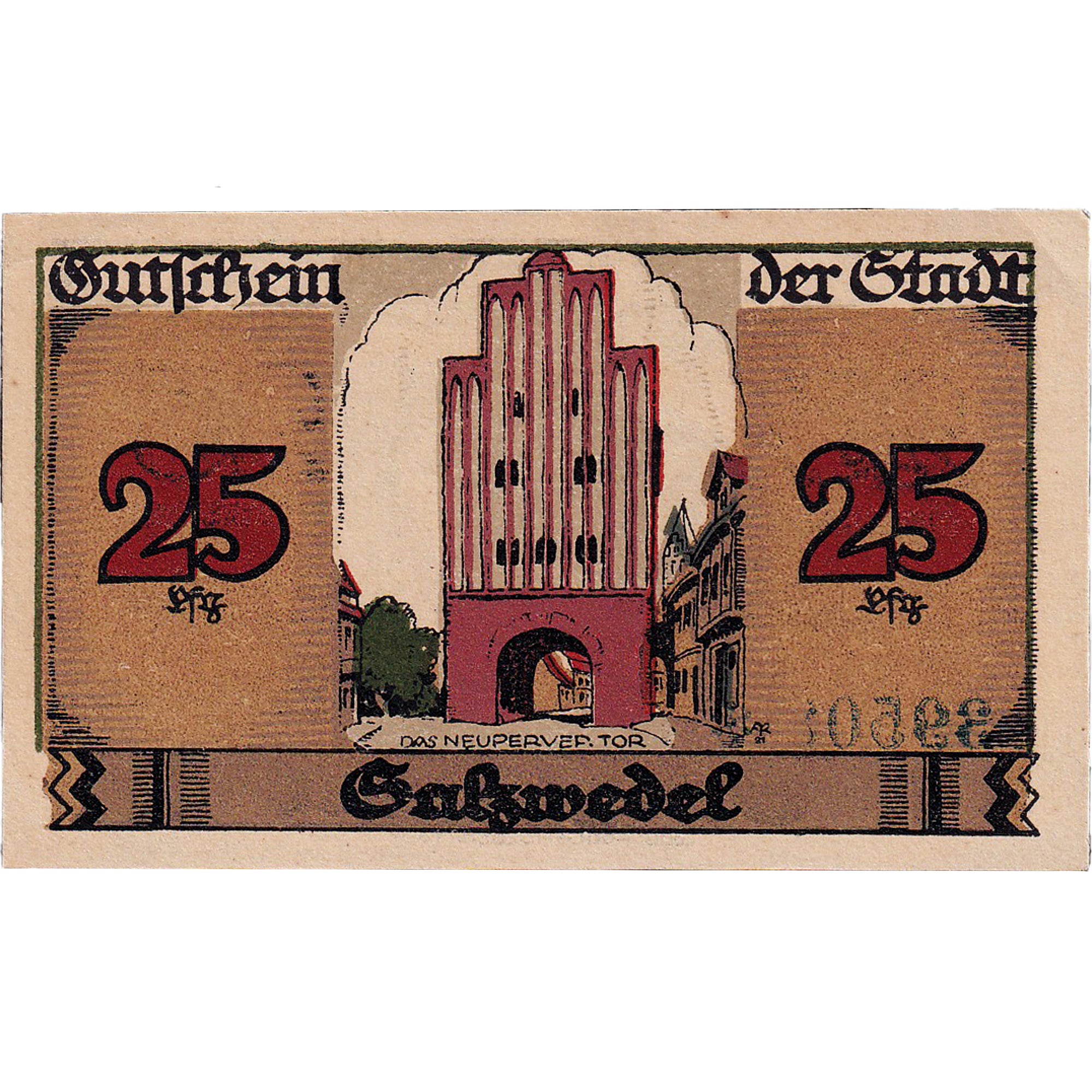 Banknot, Niemcy, Salzwedel, 25 Pfennig, porte, 1921 UNC(63) Mehl:1162.2a