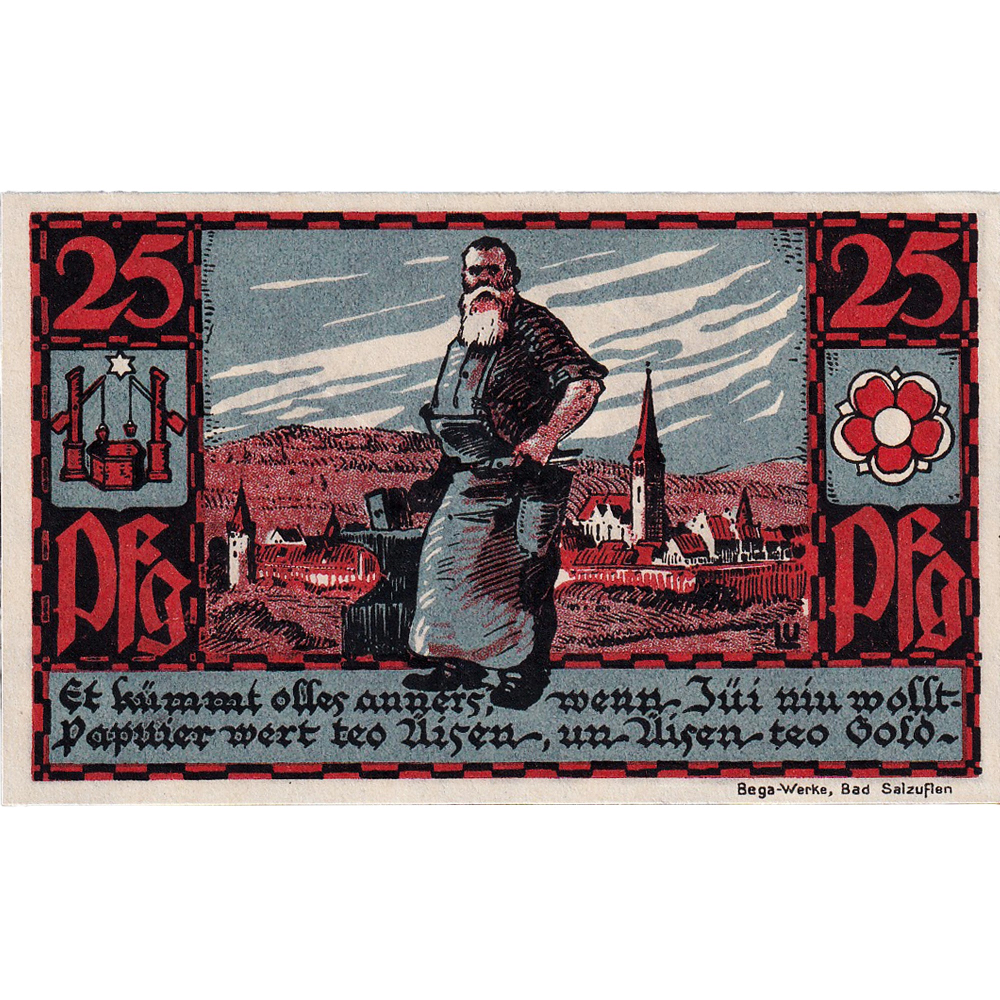 Banconote, Germania, Salzungen, 25 Pfennig, personnage, 1921, SPL, Mehl:1159.1