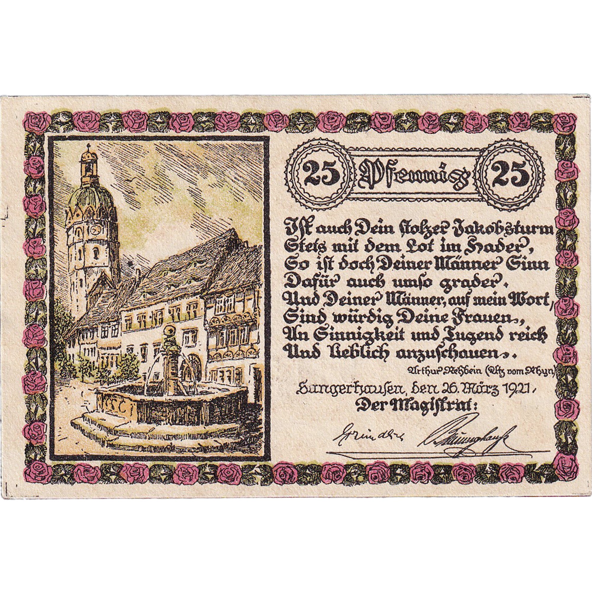 Banconote, Germania, Sangerhausen, 25 Pfennig, fontaine, 1921, SPL Mehl:1163.1b