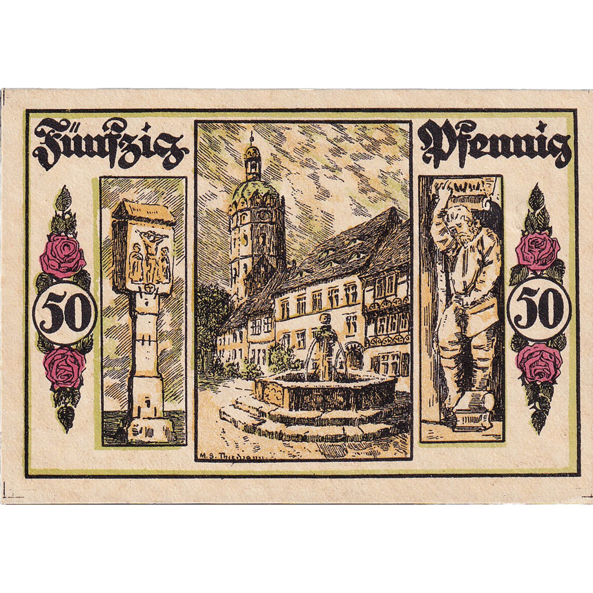 Banknot, Niemcy, Sangerhausen, 50 Pfennig, statue, 1921 UNC(63) Mehl:1163.1b