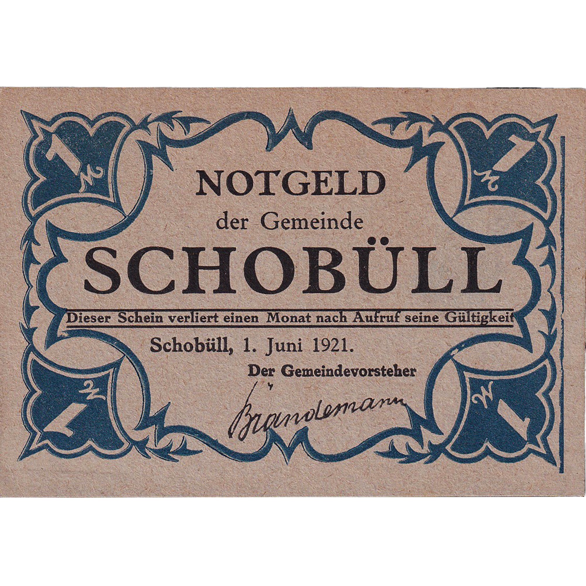 Banconote, Germania, Schobull, 1 Mark, Texte, 1921, 1921-06-01, SPL, Mehl:1194.8