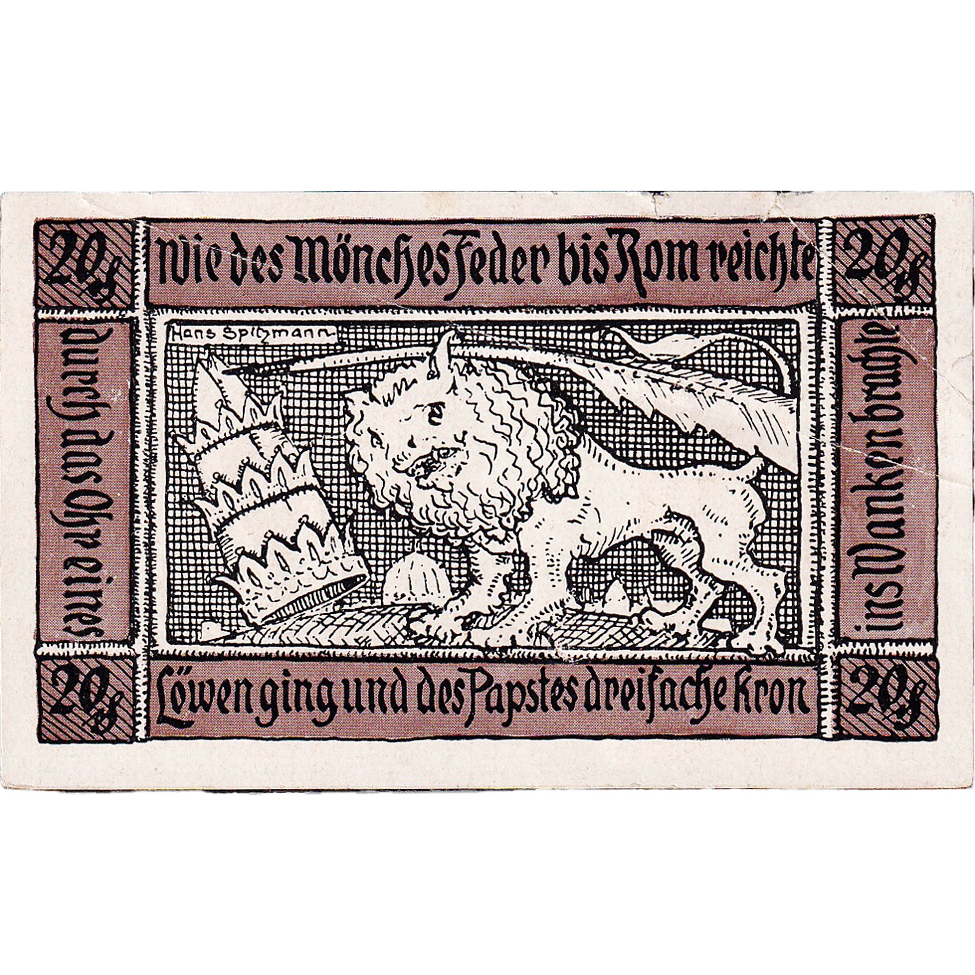 Banknot, Niemcy, Schweinitz, 20 Pfennig, Eglise, 1921 UNC(63) Mehl:1212.1