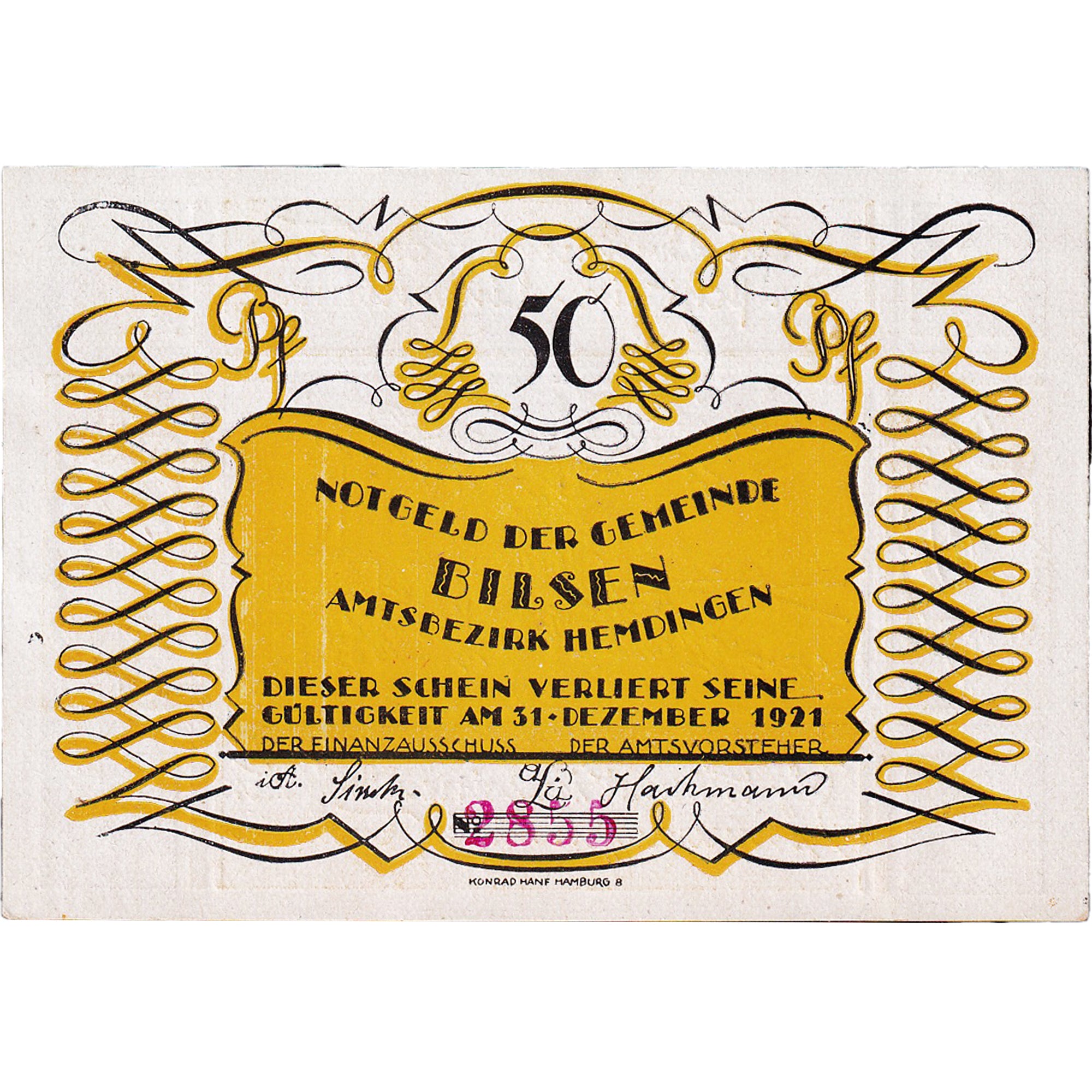 Banknot, Niemcy, Bilsen, 50 Pfennig, jardin 1921-12-31, UNC(63) Mehl:105.1