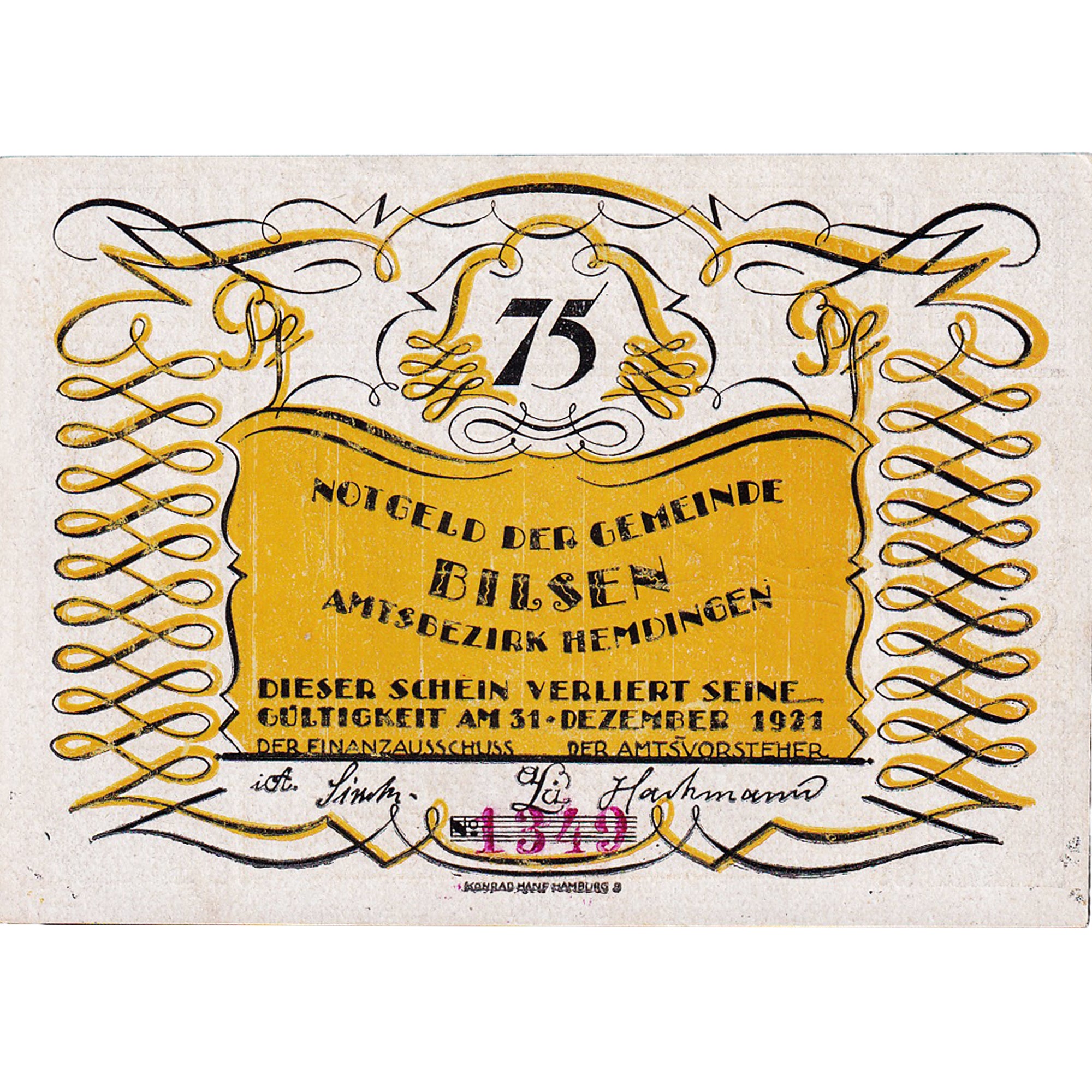 Banconote, Germania, Bilsen, 75 Pfennig, chasse 1921-12-31, SPL Mehl:105.1