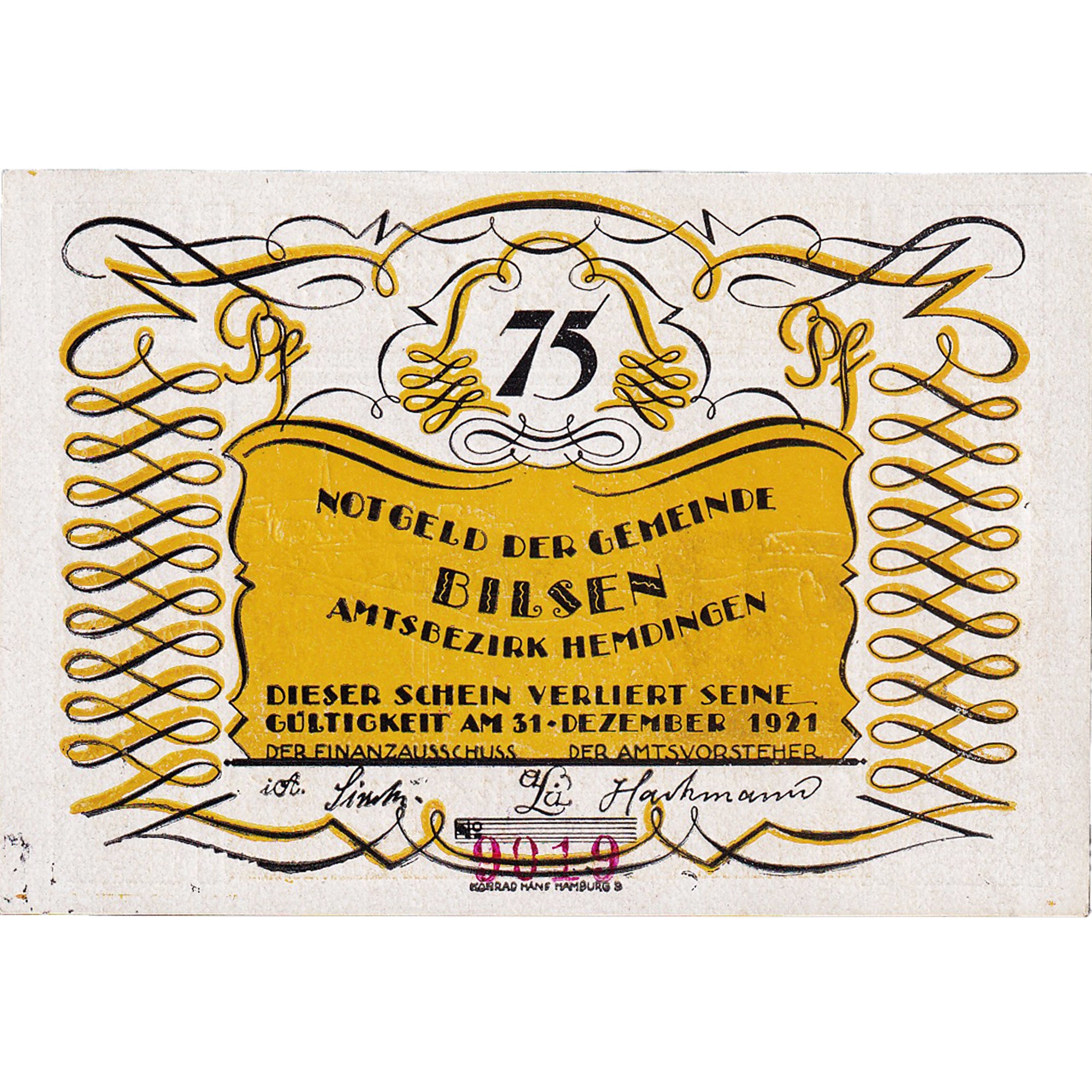 Banknot, Niemcy, Bilsen, 75 Pfennig, paysage 1921-12-31, UNC(63) Mehl:105.1