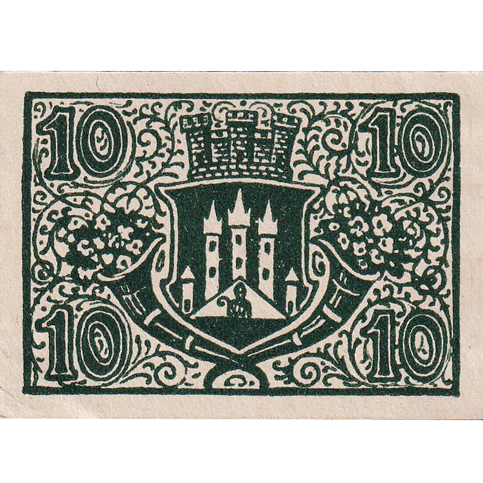 Banconote, Germania, Bischofsheim, 10 Pfennig, château, 1921, SPL, Mehl:107.1