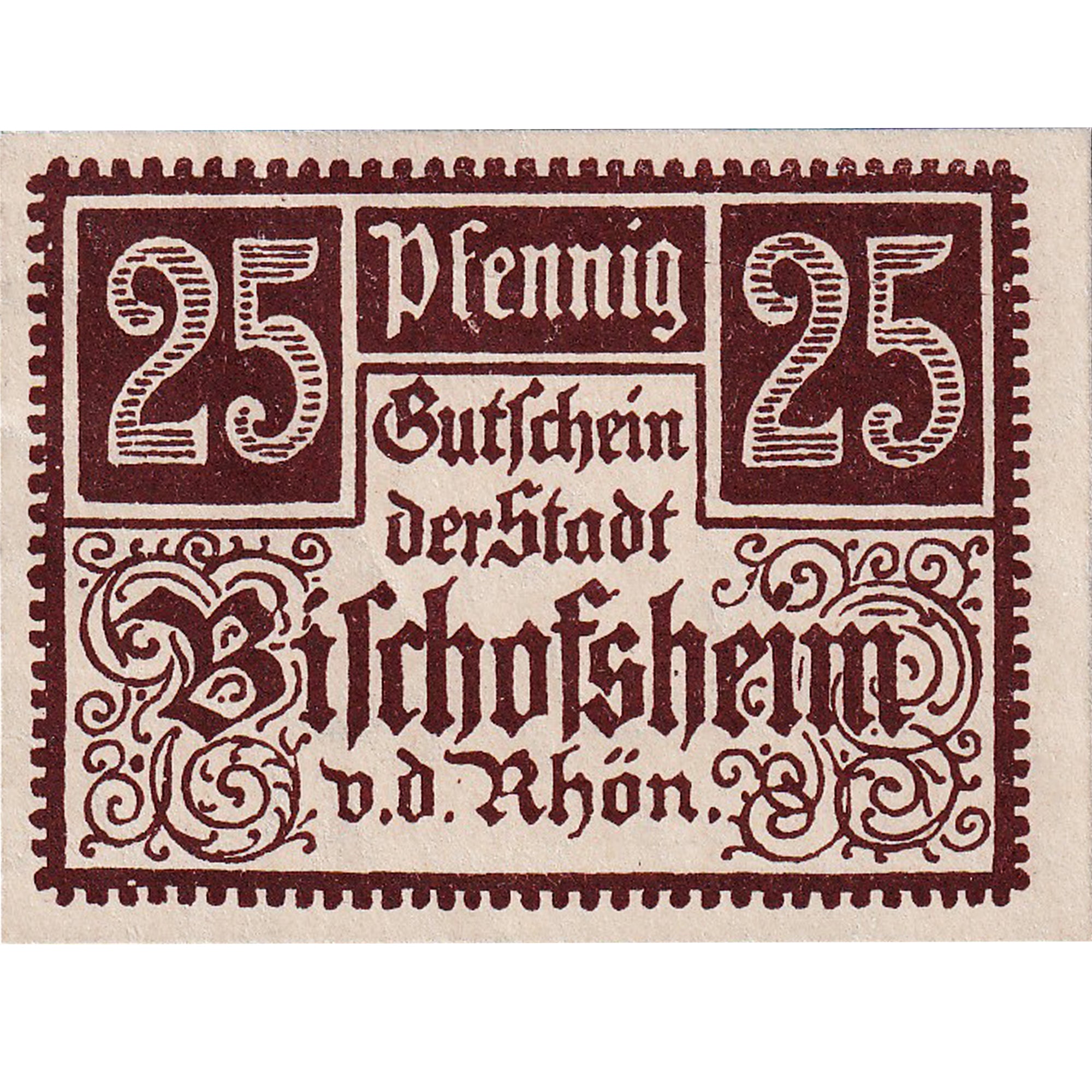 Banknot, Niemcy, Bischofsheim, 25 Pfennig, Texte, 1921, UNC(63), Mehl:107.1