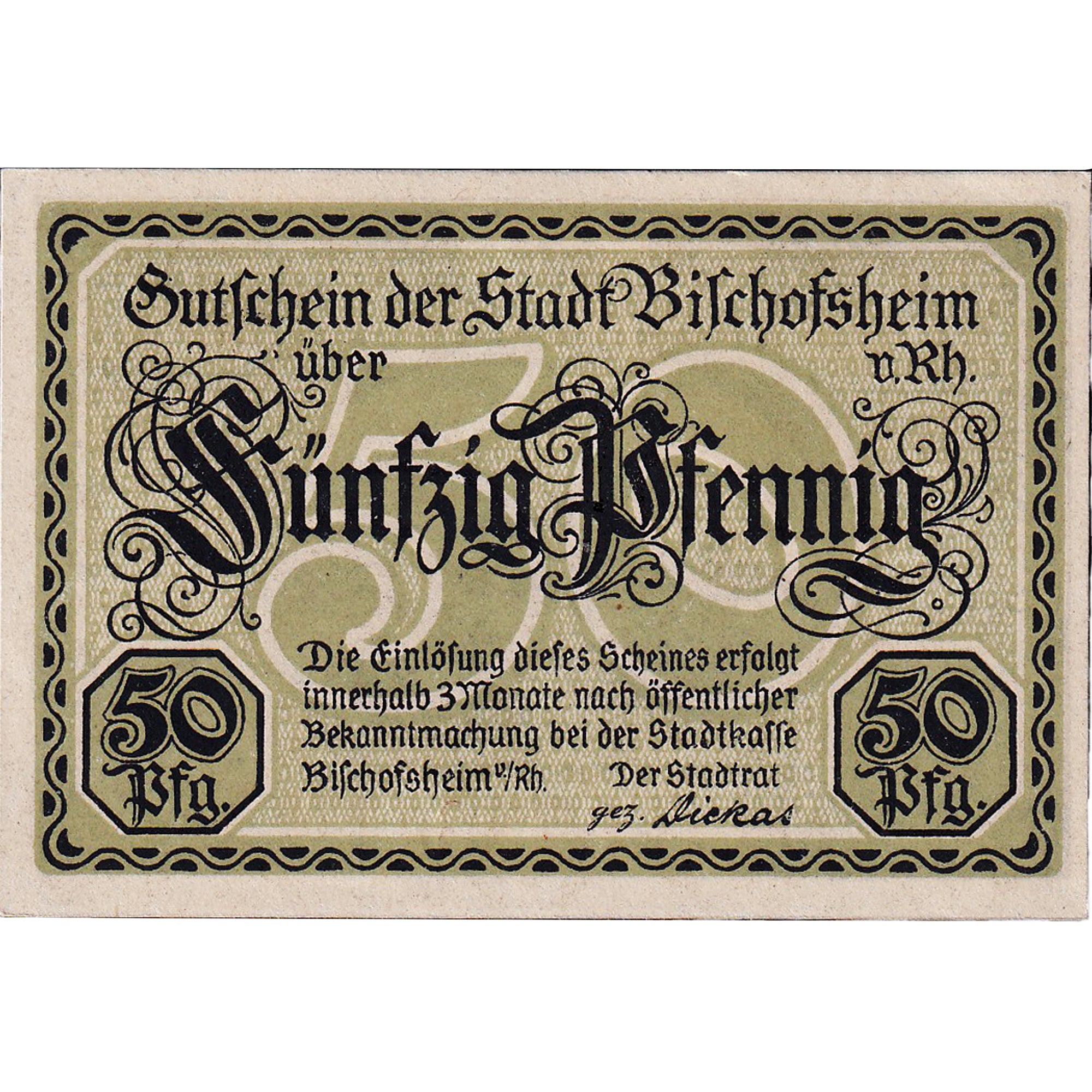 Banknot, Niemcy, Bischofsheim, 50 Pfennig, ruine, 1921, UNC(63), Mehl:107.2