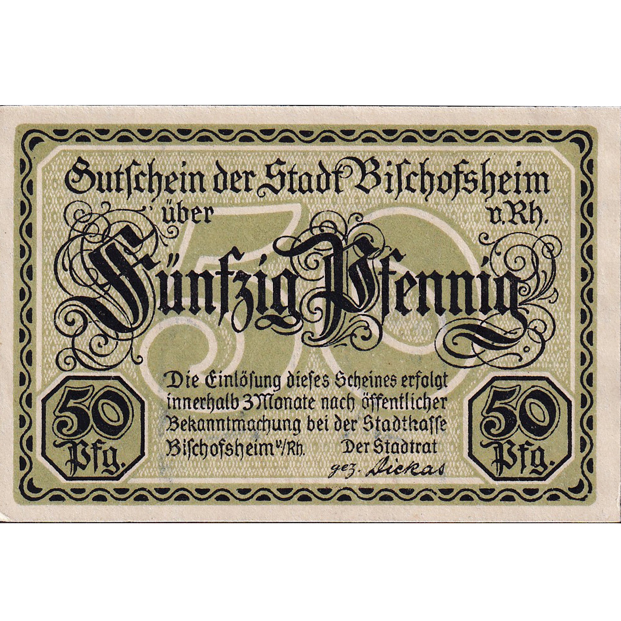 Banconote, Germania, Bischofsheim, 50 Pfennig, personnage, 1921, SPL, Mehl:107.3
