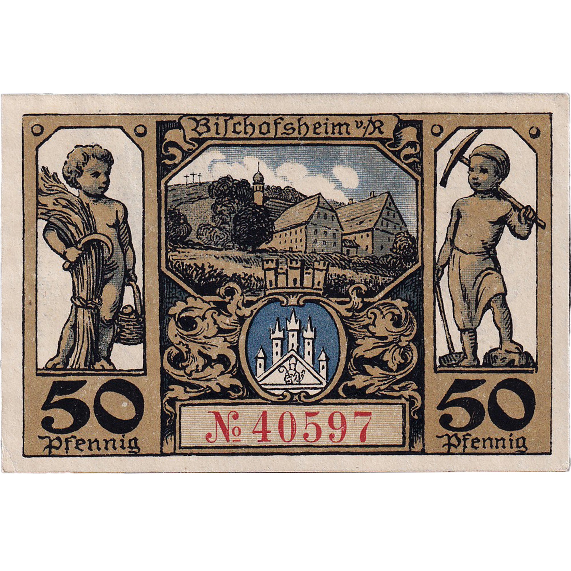 Banconote, Germania, Bischofsheim, 50 Pfennig, personnage, 1921, SPL, Mehl:107.3