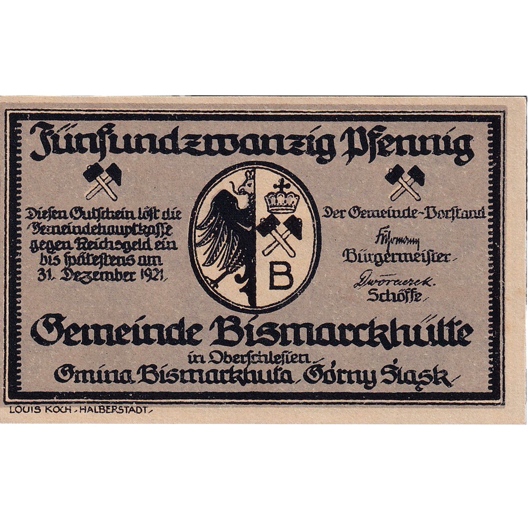 Banconote, Germania, Bismarckhütte, 25 Pfennig, Batiment, 1921 SPL Mehl:108.1
