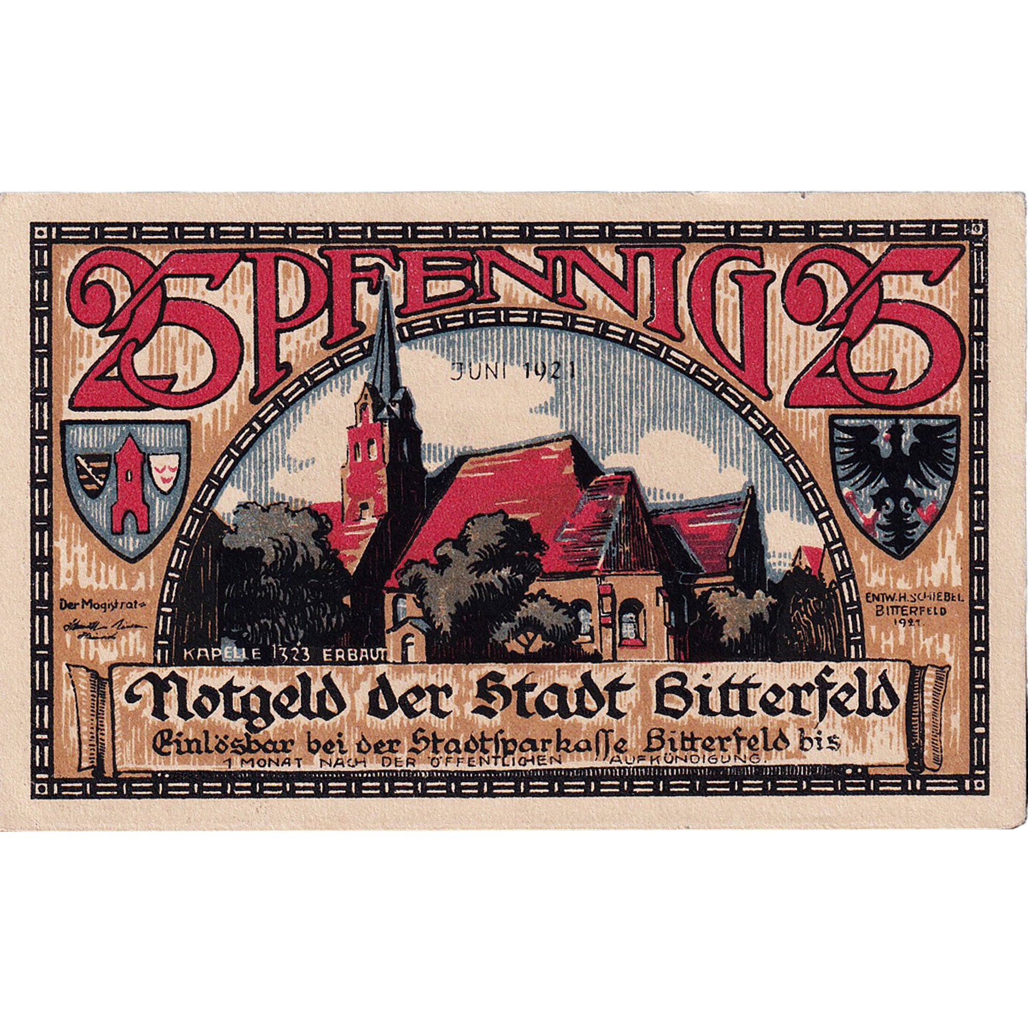 Billet, Allemagne, Bitterfeld, 25 Pfennig, Eglise, 1921, SPL, Mehl:111.1