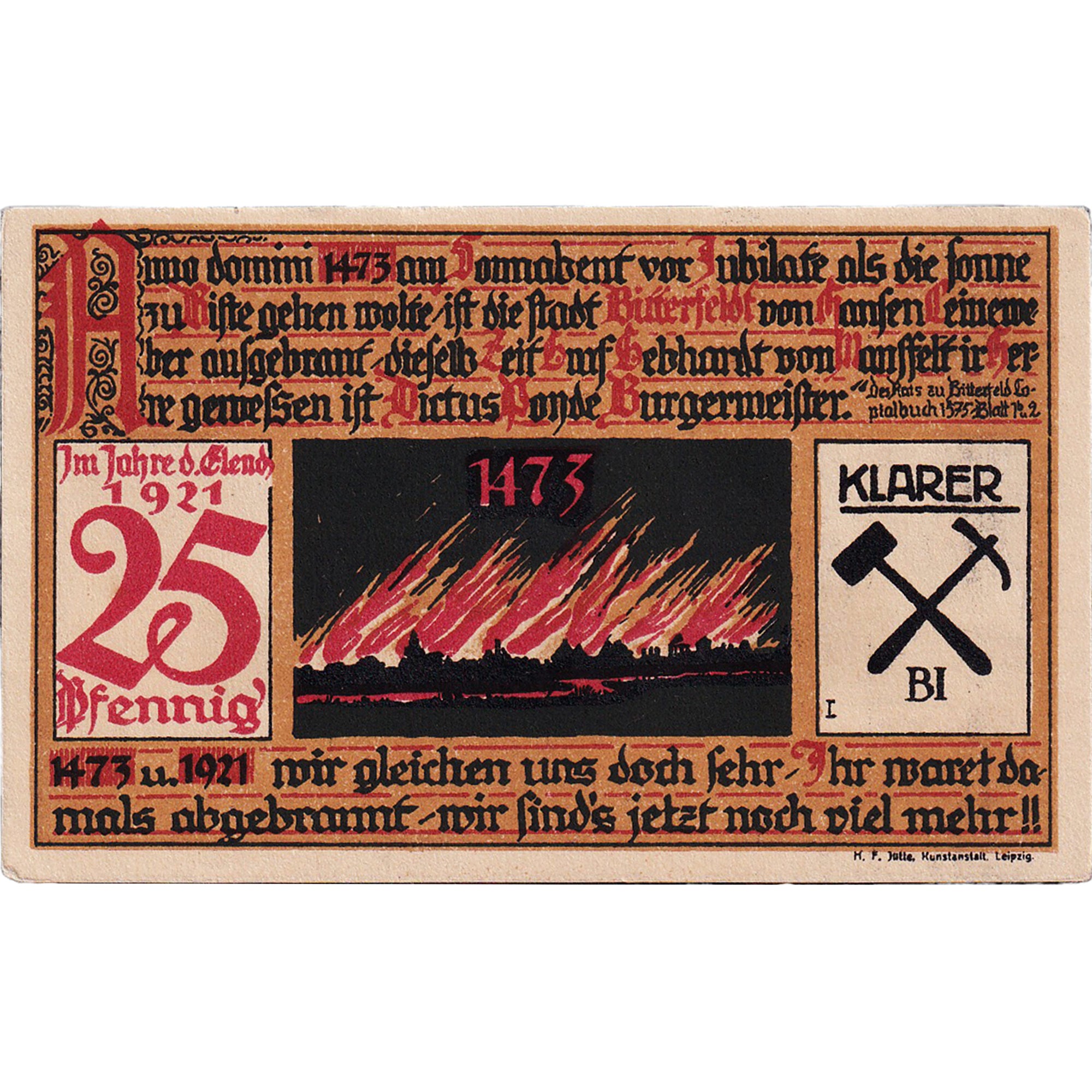 Billet, Allemagne, Bitterfeld, 25 Pfennig, Eglise, 1921, SPL, Mehl:111.1