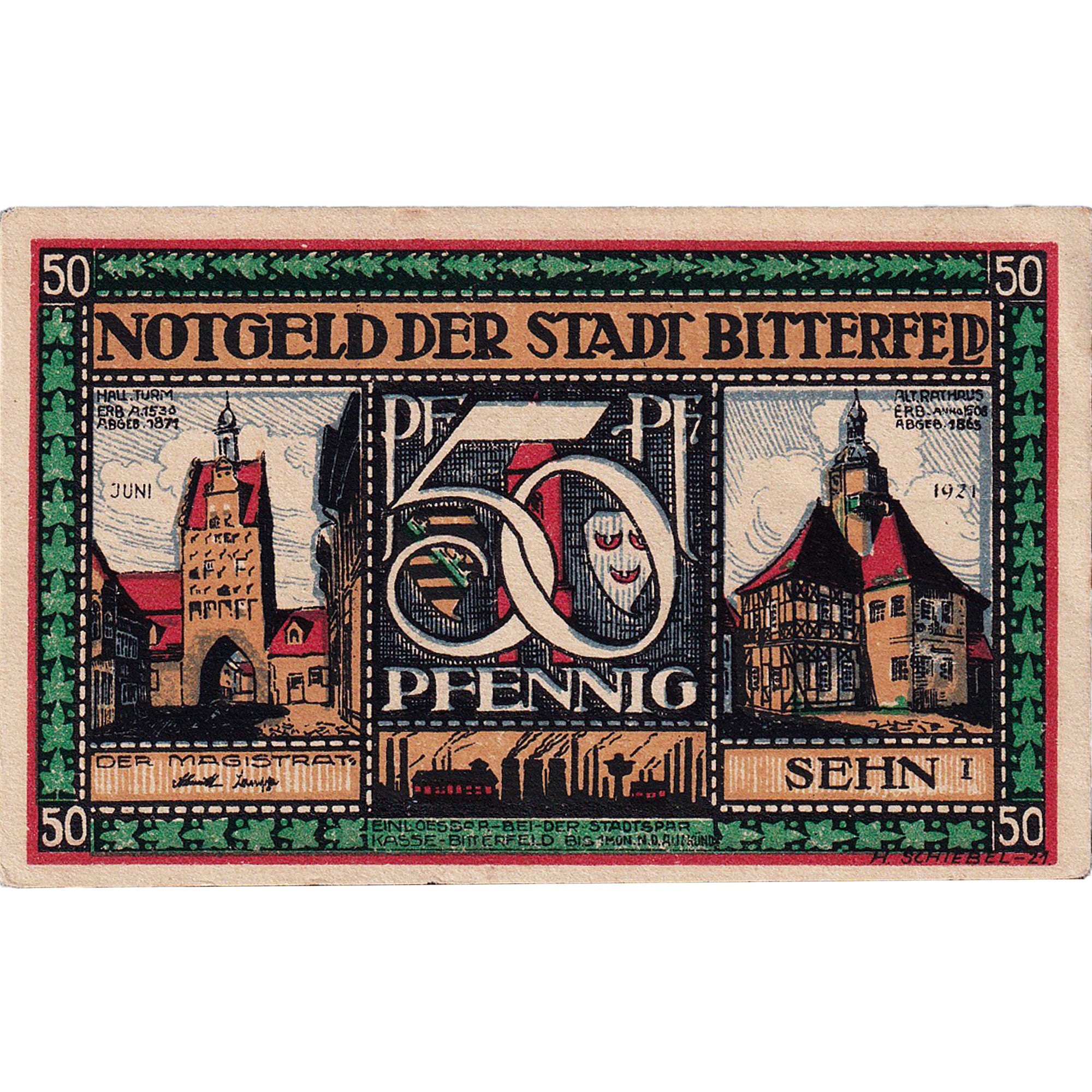 Billet, Allemagne, Bitterfeld, 50 Pfennig, route, 1921, SPL, Mehl:111.1