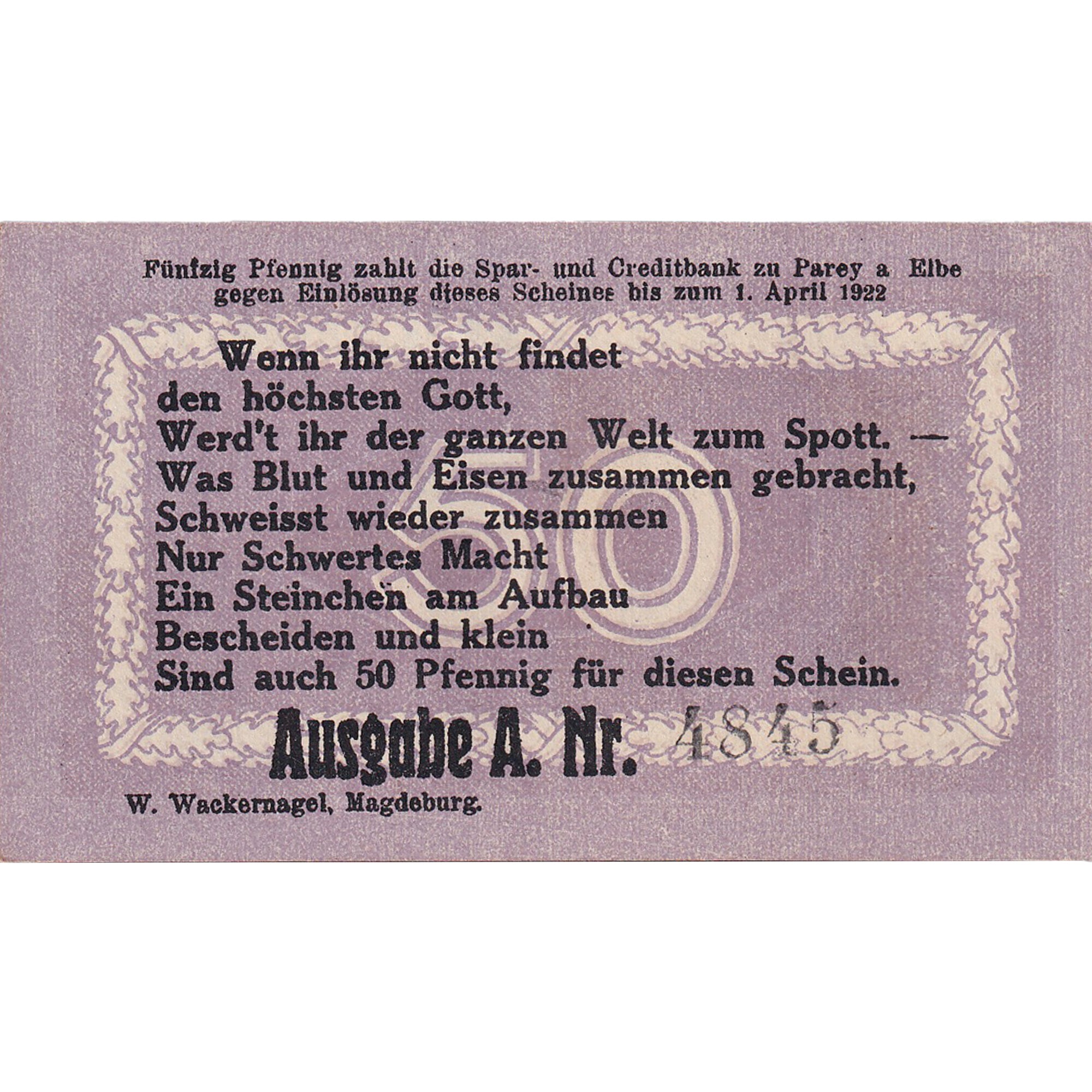 Banconote, Germania, Sonnen, 50 Pfennig, personnage, 1922 SPL Mehl:1047.5