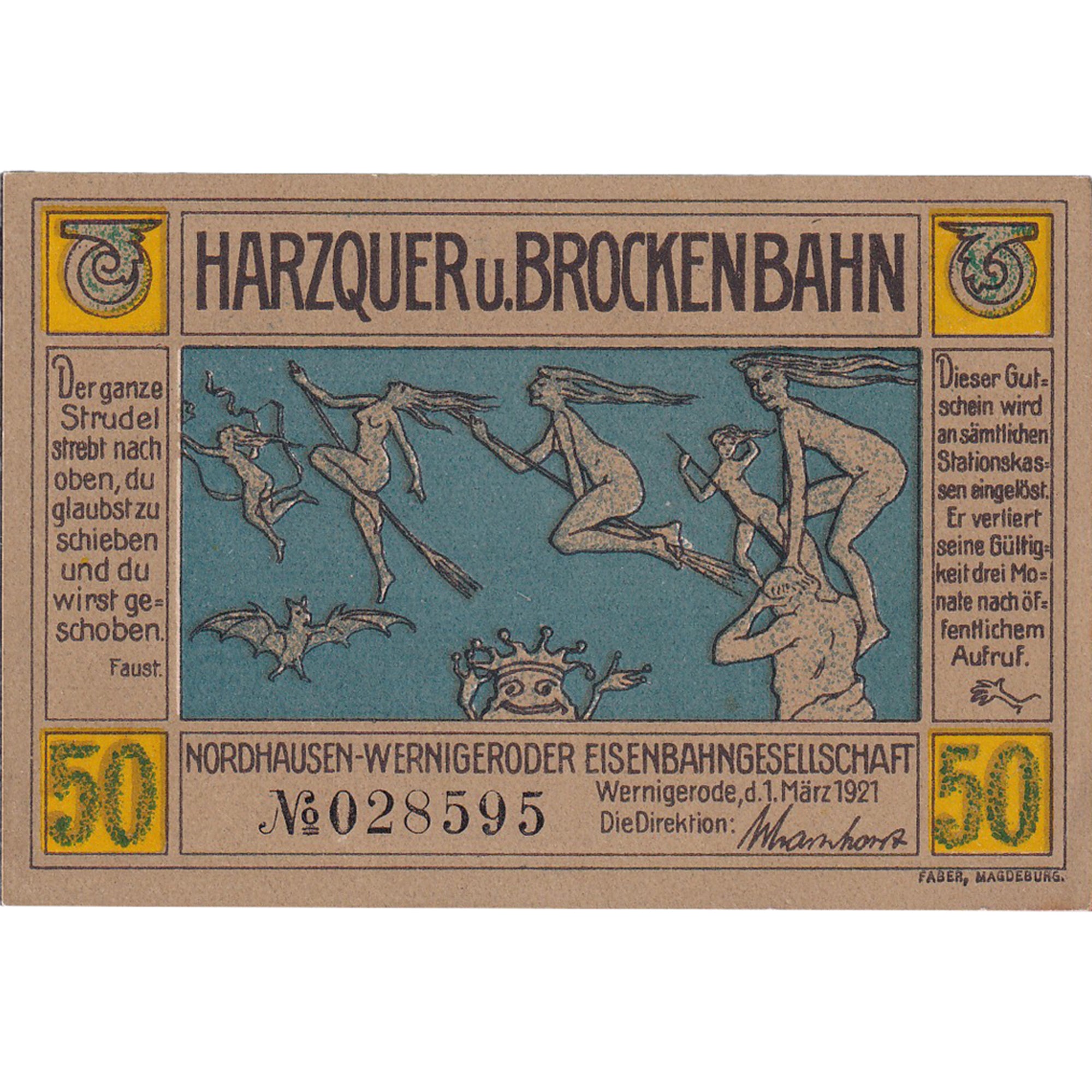 Banconote, Germania, Wernigerode, 50 Pfennig, personnage, 1921 SPL Mehl:1406.1