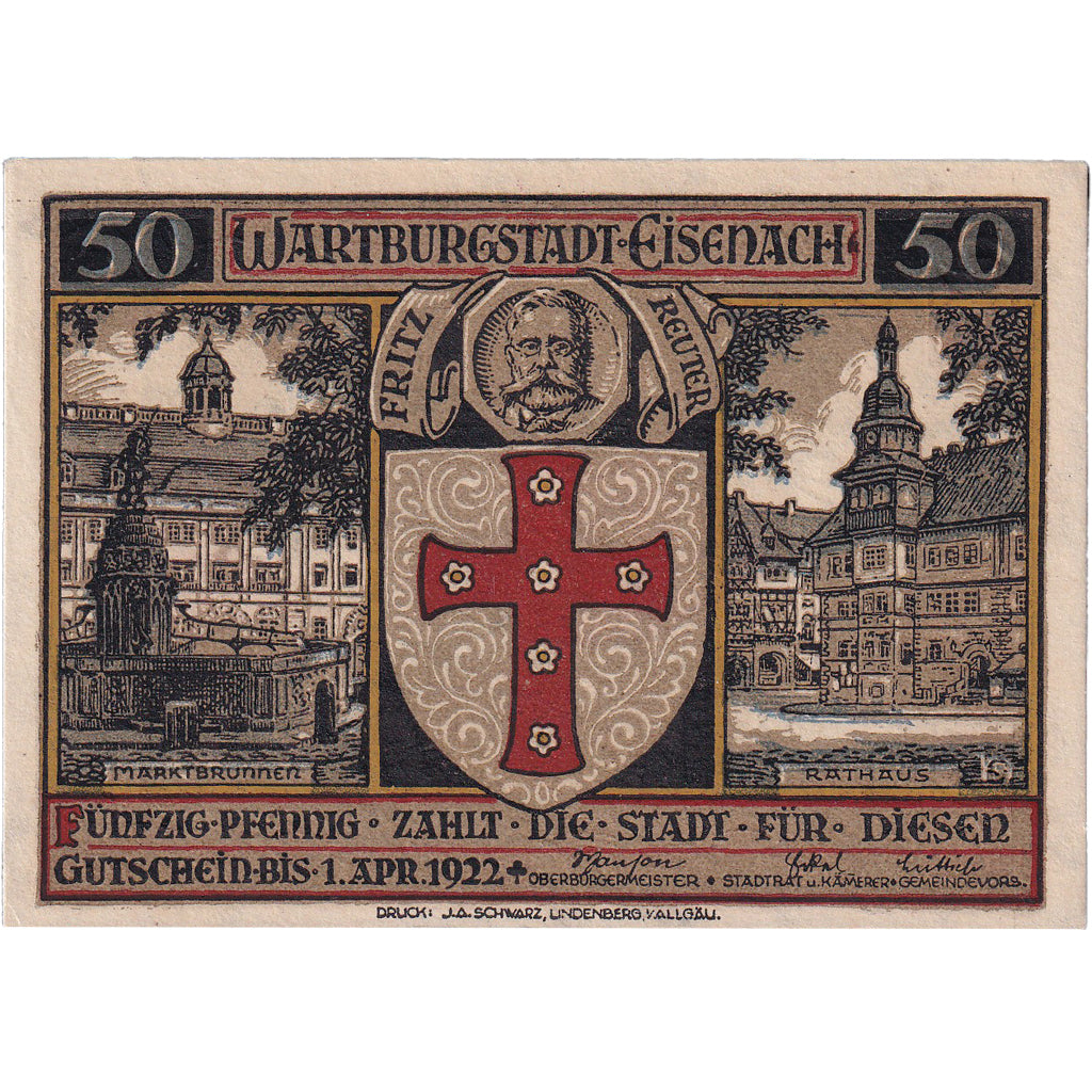 Banconote, Germania, Eisenach, 50 Pfennig, personnage, 1922 SPL Mehl:320.4a