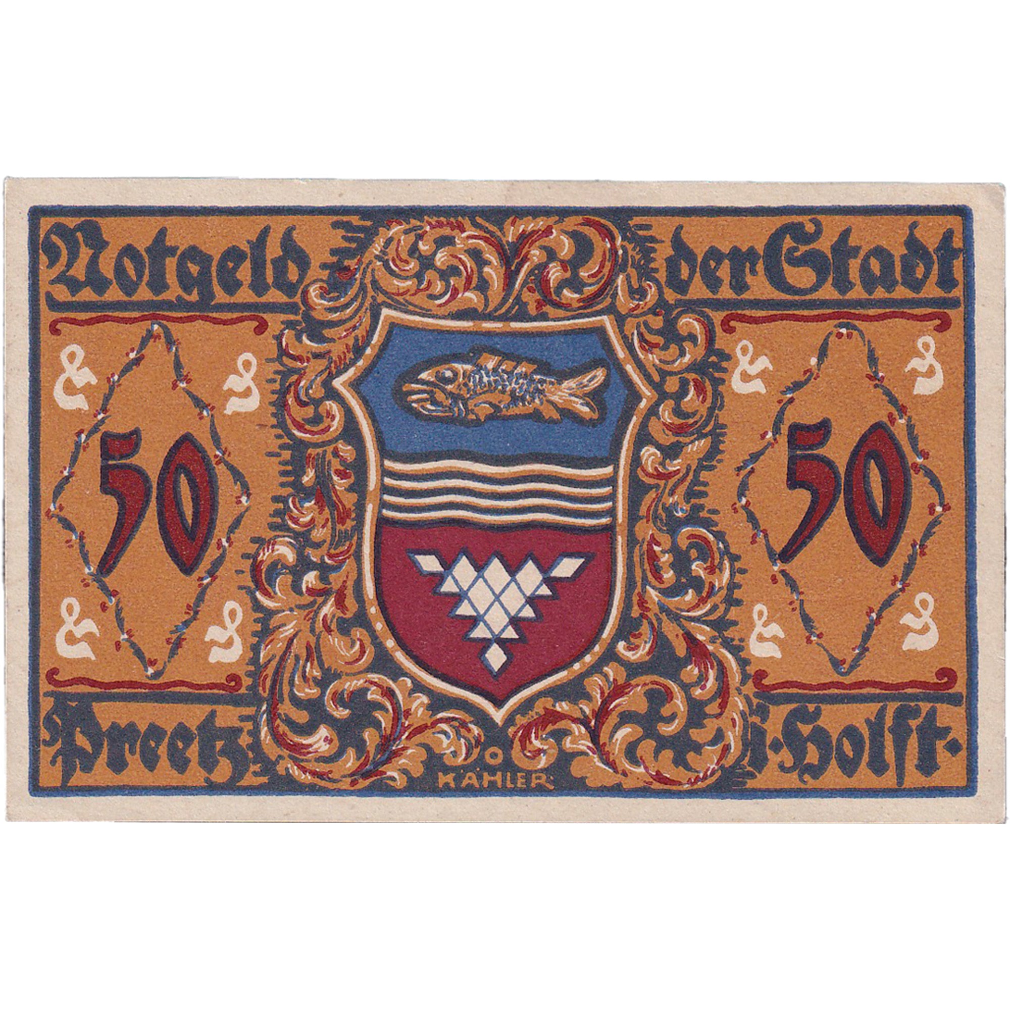 Nota, Alemanha, Preetz, 50 Pfennig, Blason, 1921, UNC(63), Mehl:1071.2