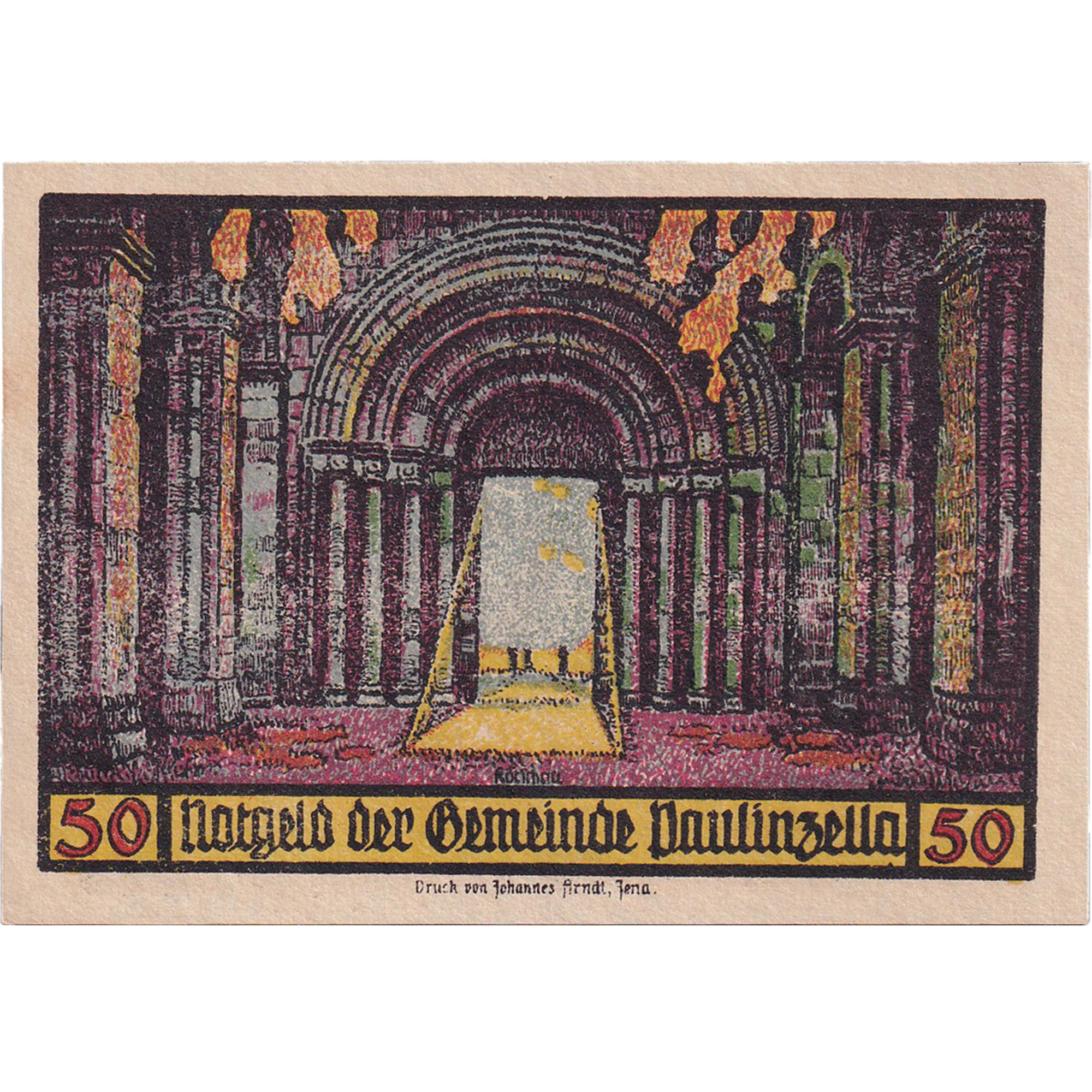 Banknot, Niemcy, Paulinzella, 50 Pfennig, cathédrale, 1922 SPL Mehl:1053.1c