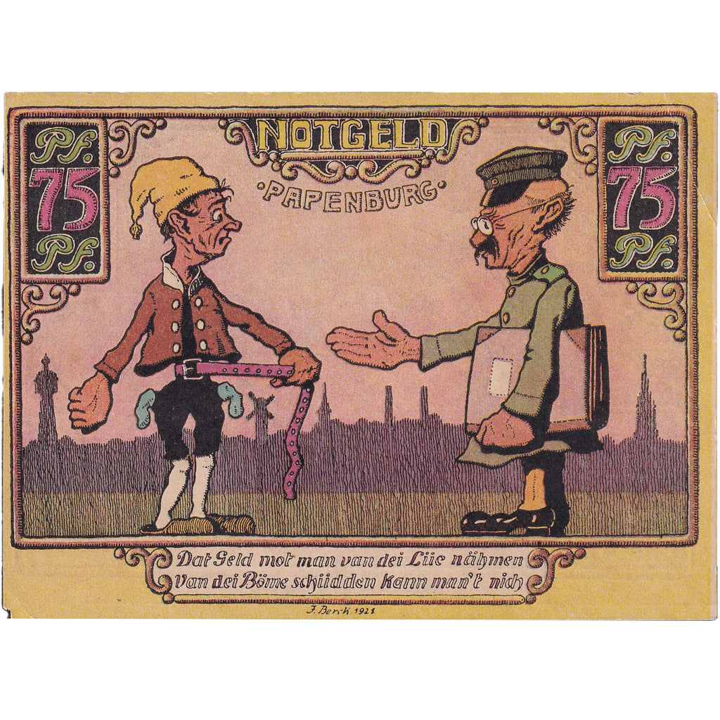 Banconote, Germania, Papenburg, 75 Pfennig, personnage 1921 SPL Mehl:1044.1