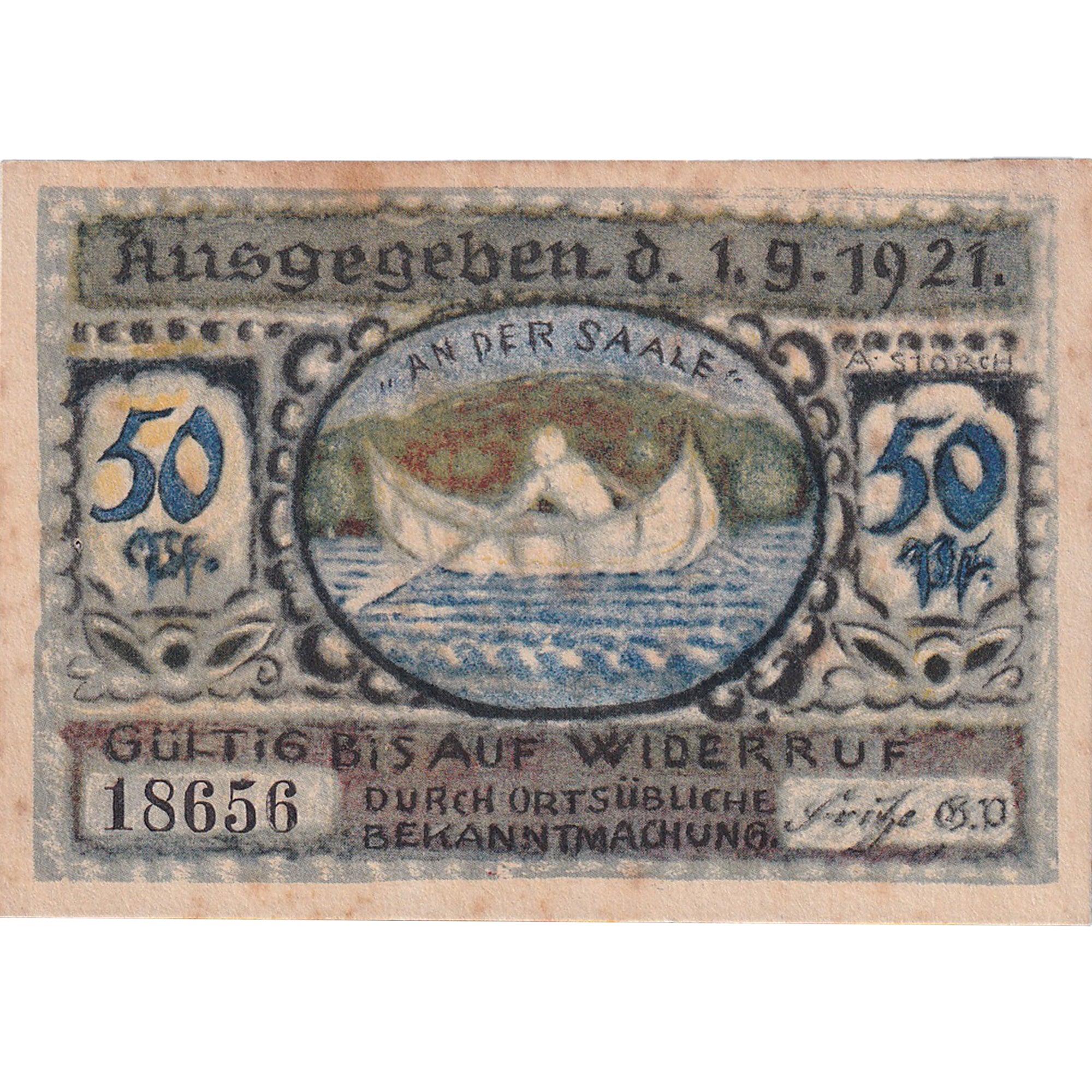 Banconote, Germania, Volkstedt, 50 Pfennig, barque, 1921 BB Mehl:1369.1