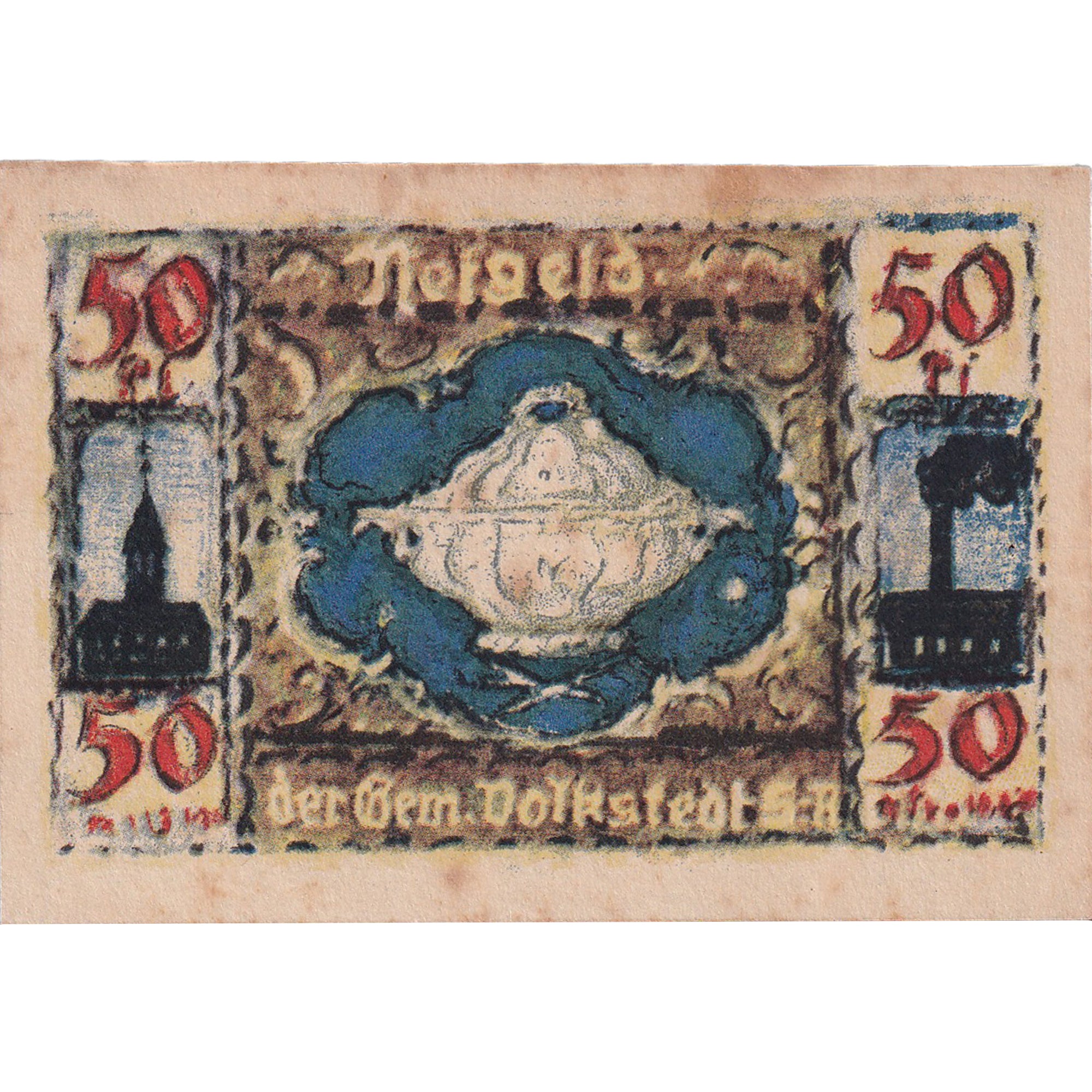 Banconote, Germania, Volkstedt, 50 Pfennig, barque, 1921 BB Mehl:1369.1