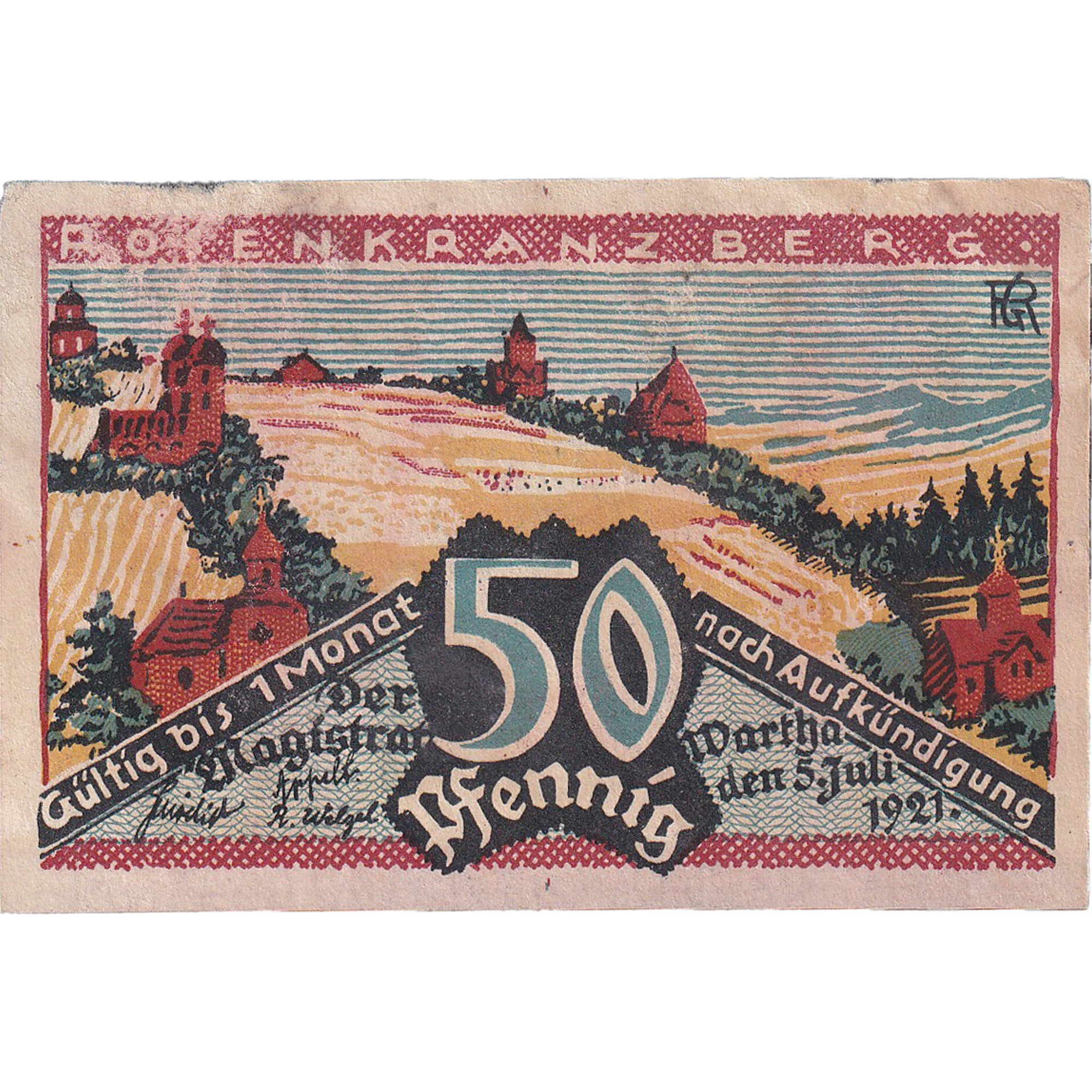 Banknot, Niemcy, Wartha, 50 Pfennig, paysage 1921-07-05, VF(20-25) Mehl:1381.1