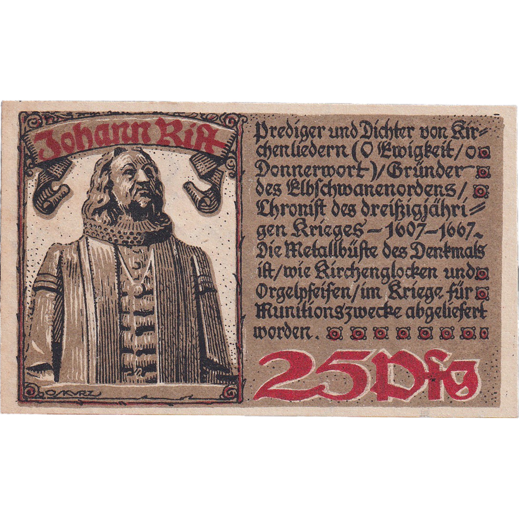 Banconote, Germania, Wedel, 25 Pfennig, statue 1921-06-10, SPL Mehl:1387.1a
